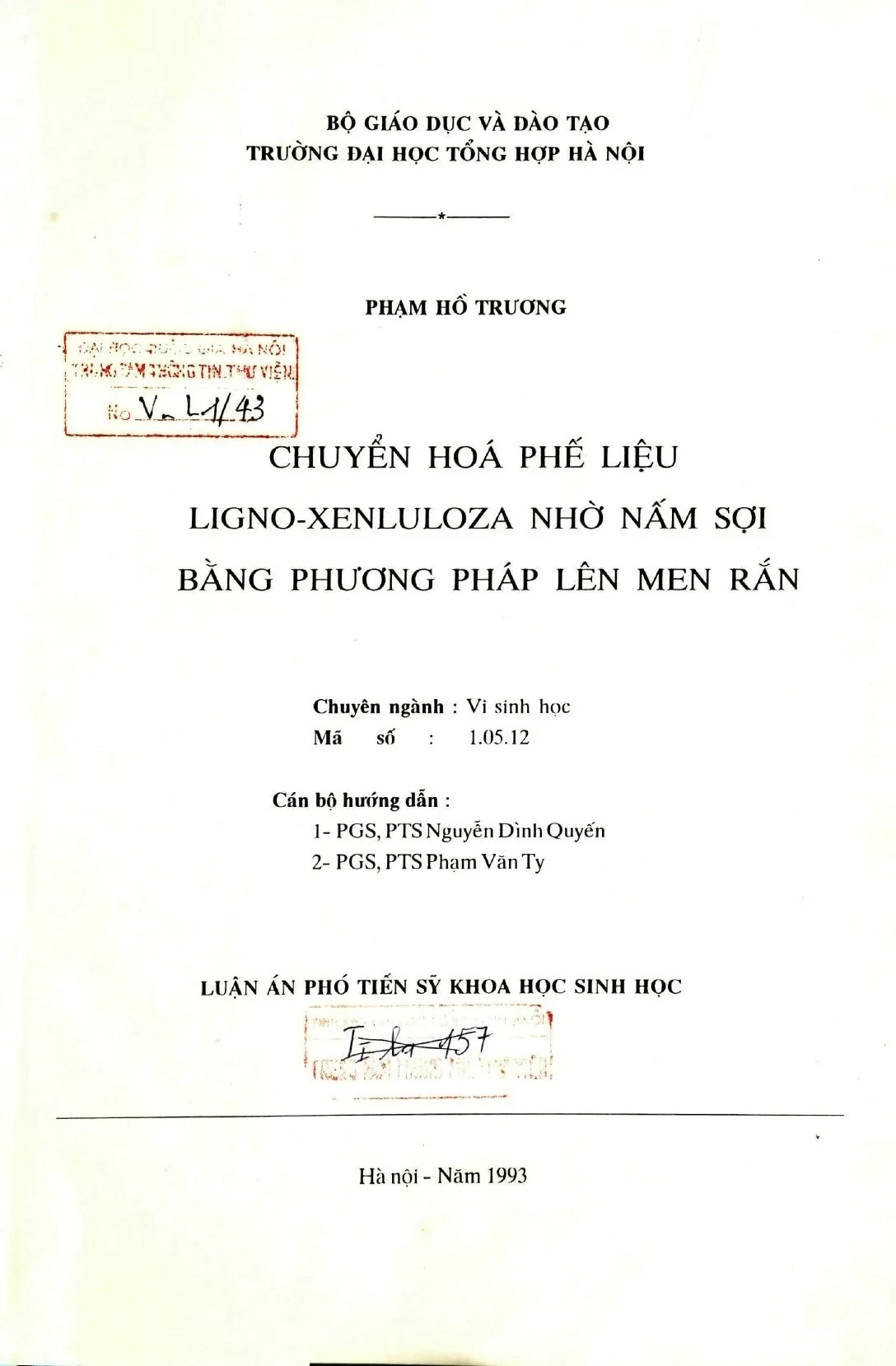 Chuyển hoá phế liệu ligno xenluloza nhờ nấm sợi bằng phương