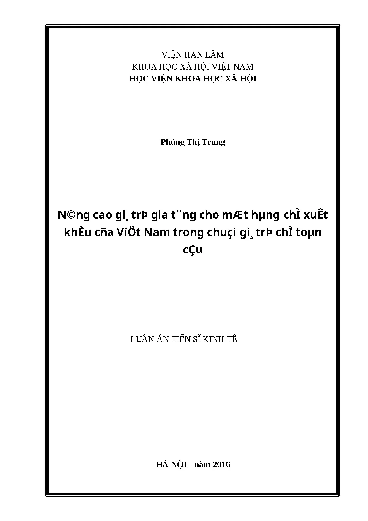 Luận án tiến sĩ kinh tế quốc tế full nâng cao giá trị gia tă