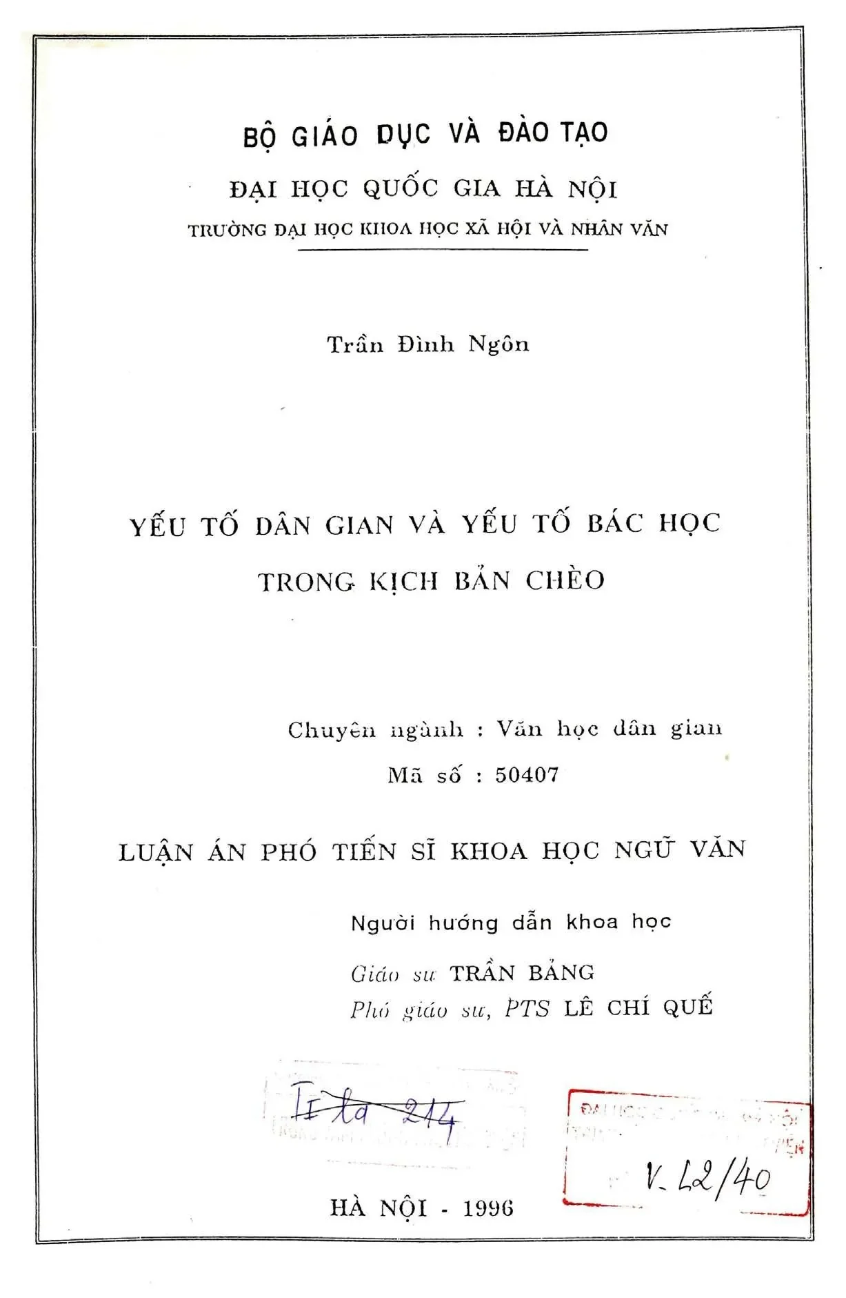 Luận án tiến sĩ yếu tố dân gian và yếu tố bác học trong kịch