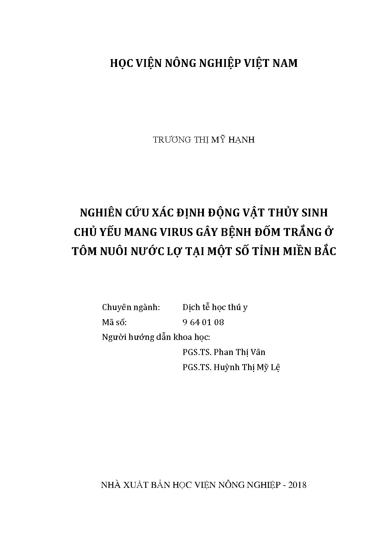 Nghiên cứu xác định động vật thủy sinh chủ yếu mang virus gây bệnh đốm trắng ở tôm nuôi nước lợ