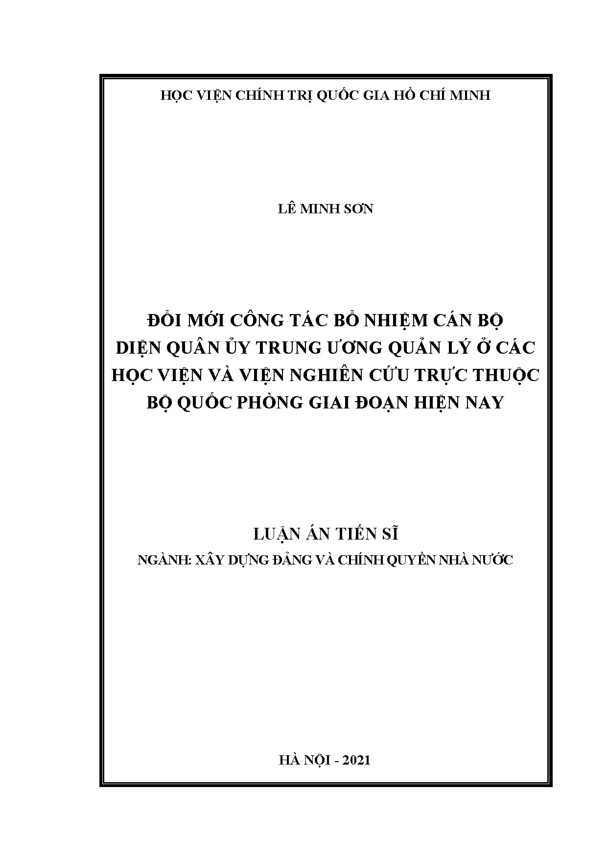 Luận án tiến sĩ đổi mới công tác bổ nhiệm cán bộ diện quân ủ