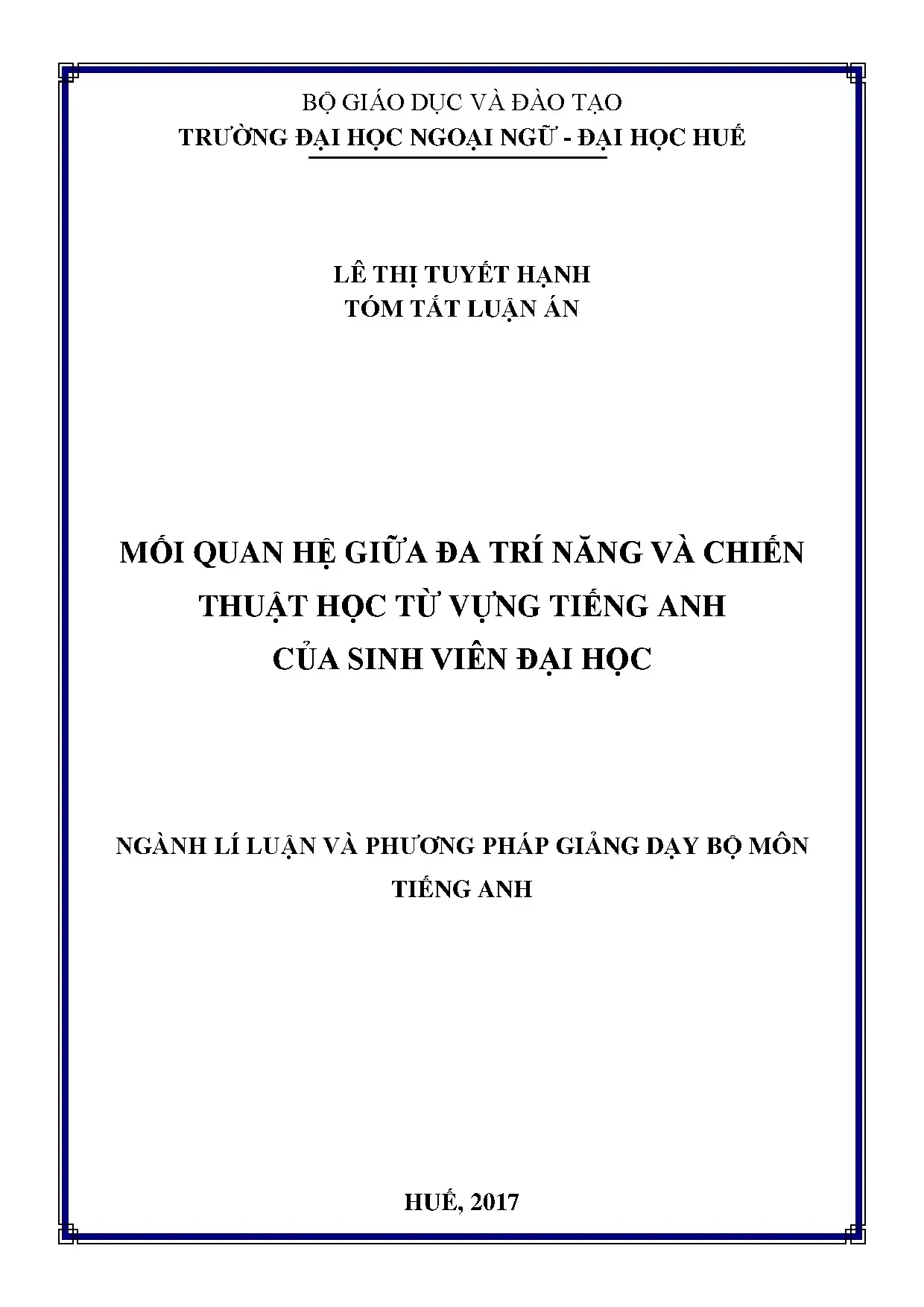 Tóm tắt luận án tiến sĩ mối liên hệ giữa đa trí năng và chiế