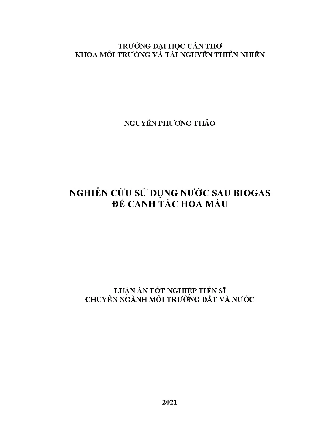 Nghiên cứu Nước Sau Biogas Canh tác Hoa màu - Luận án Tiến sĩ