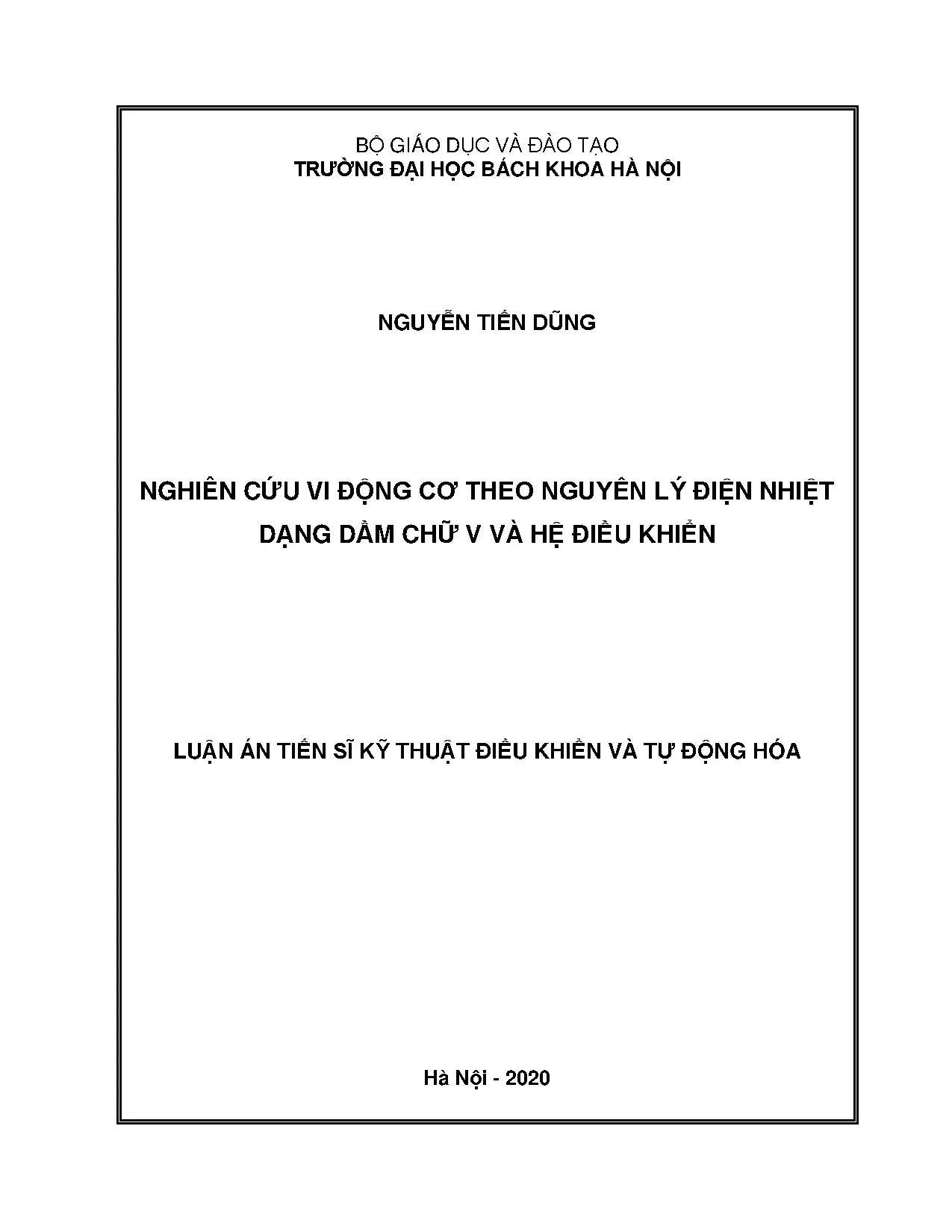 Nghiên cứu vi động cơ theo nguyên lý điện nhiệt dạng dầm chữ