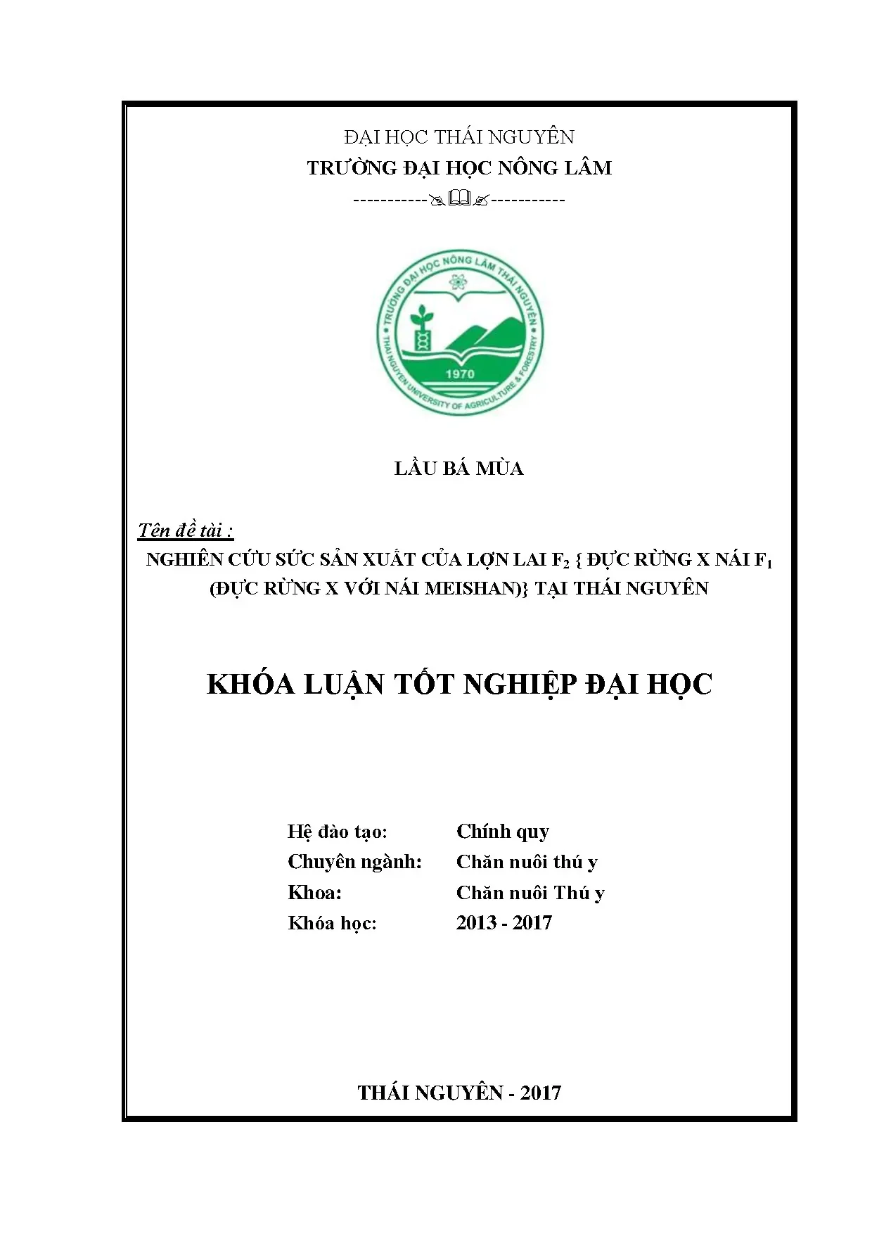 Nghiên cứu sinh trưởng của lợn lai f 2 đực rừng x nái f đực