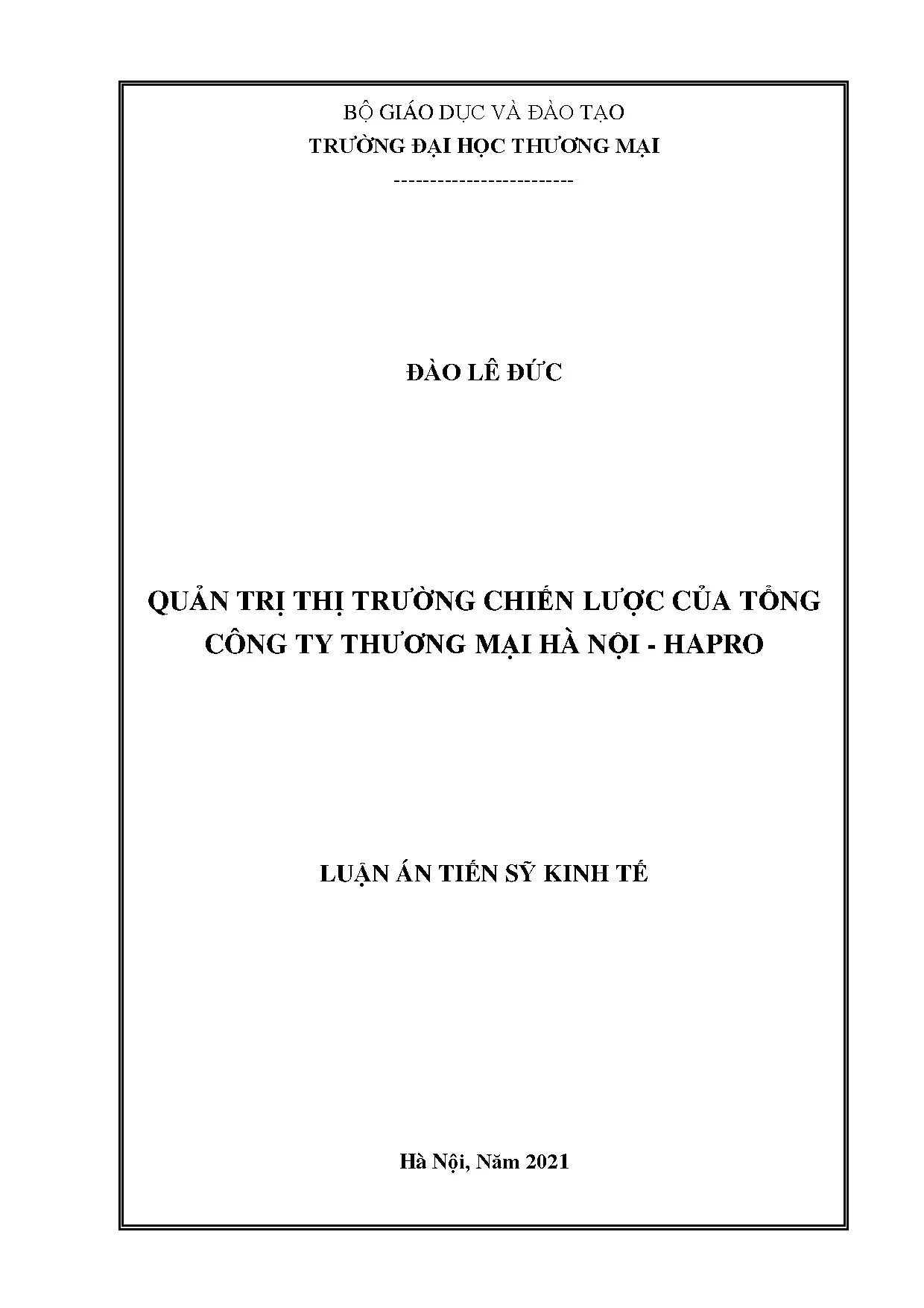 Luận án quản trị thị trường chiến lược của tổng công ty thươ