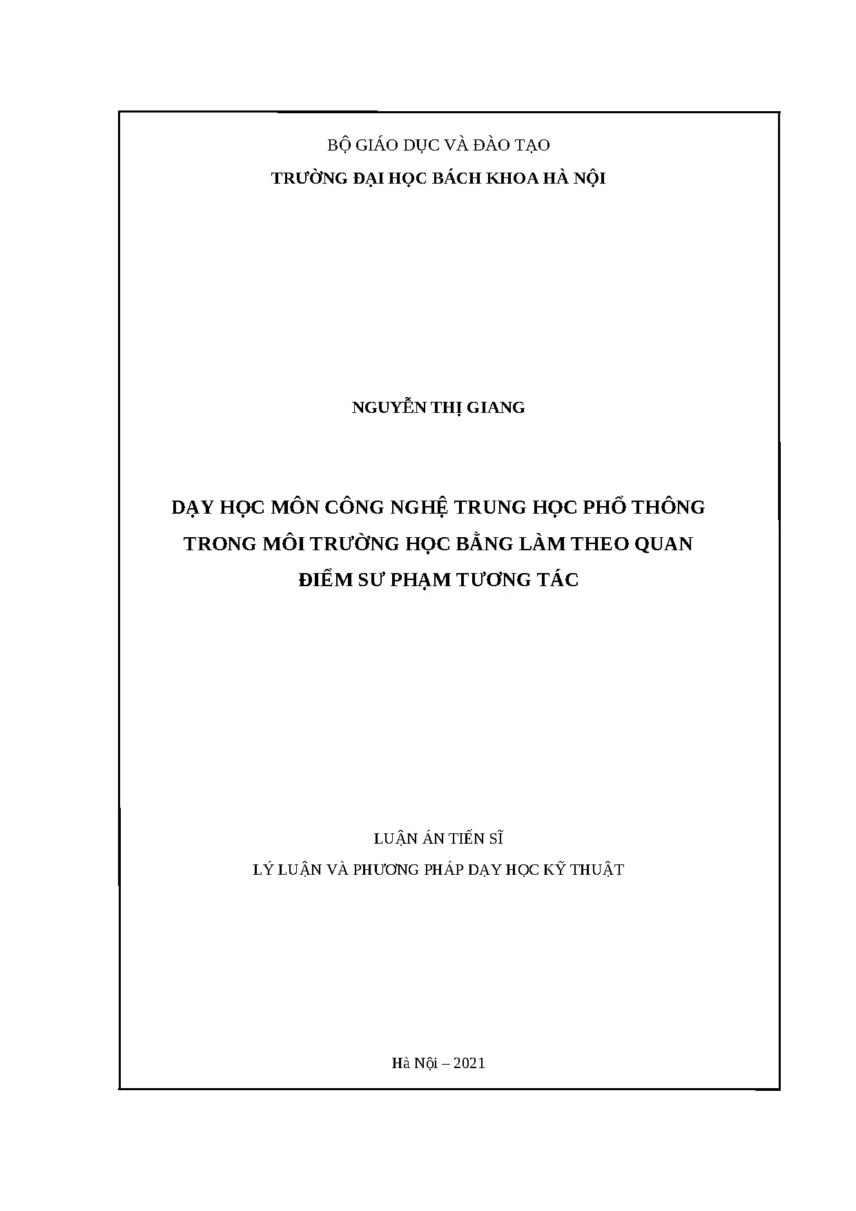 Luận án tiến sĩ dạy học môn công nghệ trung học phổ thông tr
