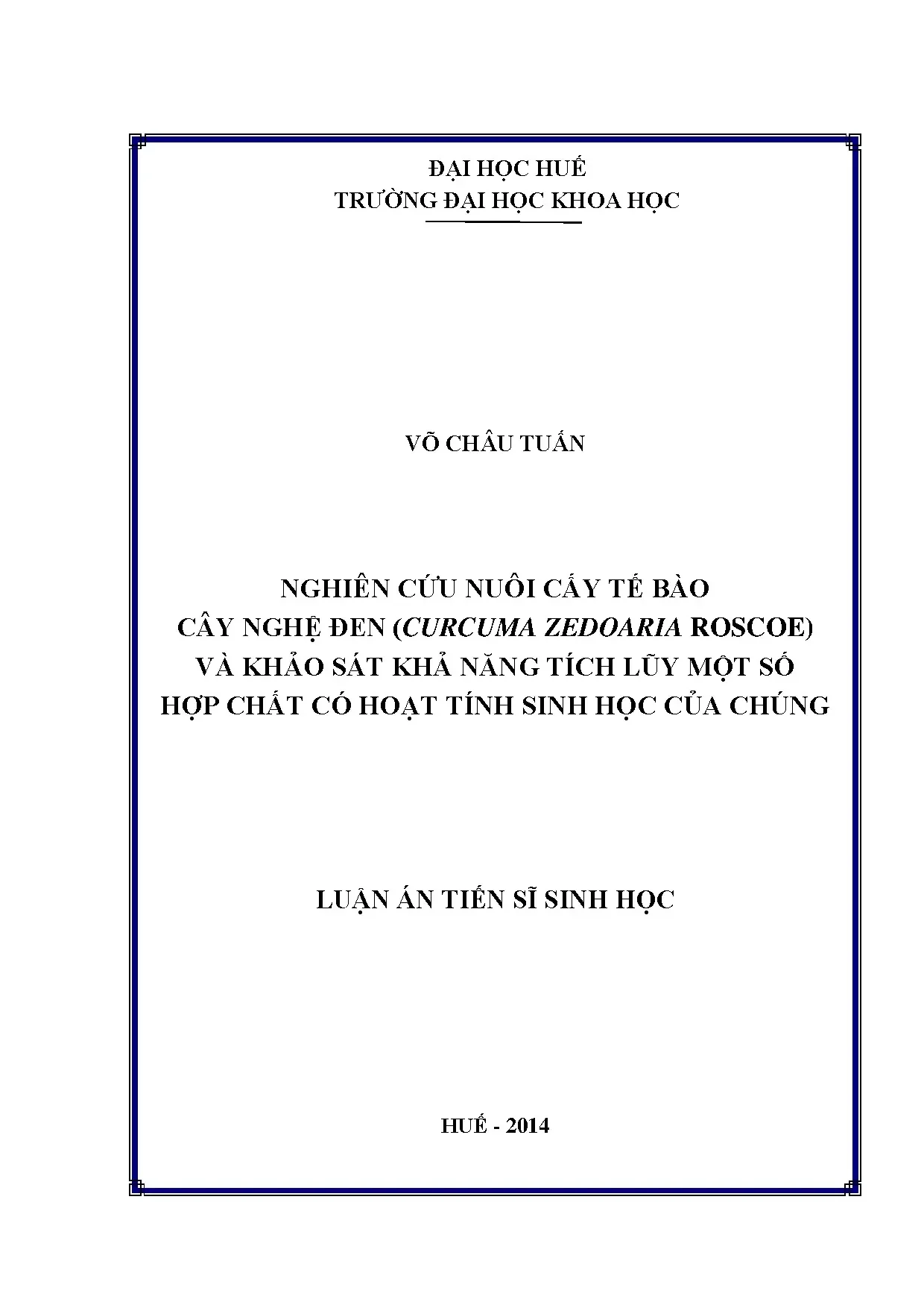 Nghiên cứu nuôi cấy tế bào cây nghệ đen curcuma zedoaria ros