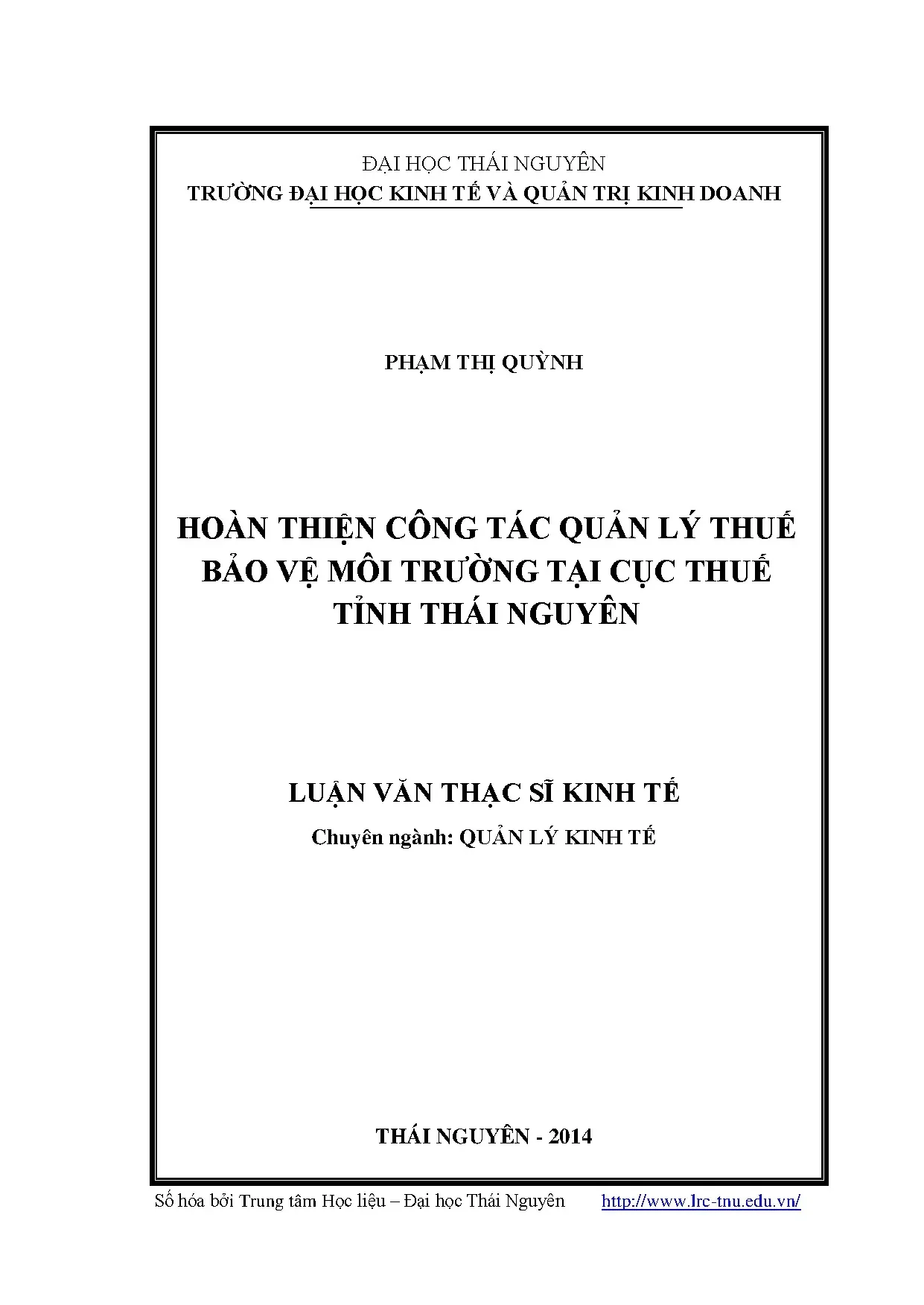 Quản lý thuế bảo vệ môi trường tại Cục Thuế Thái Nguyên