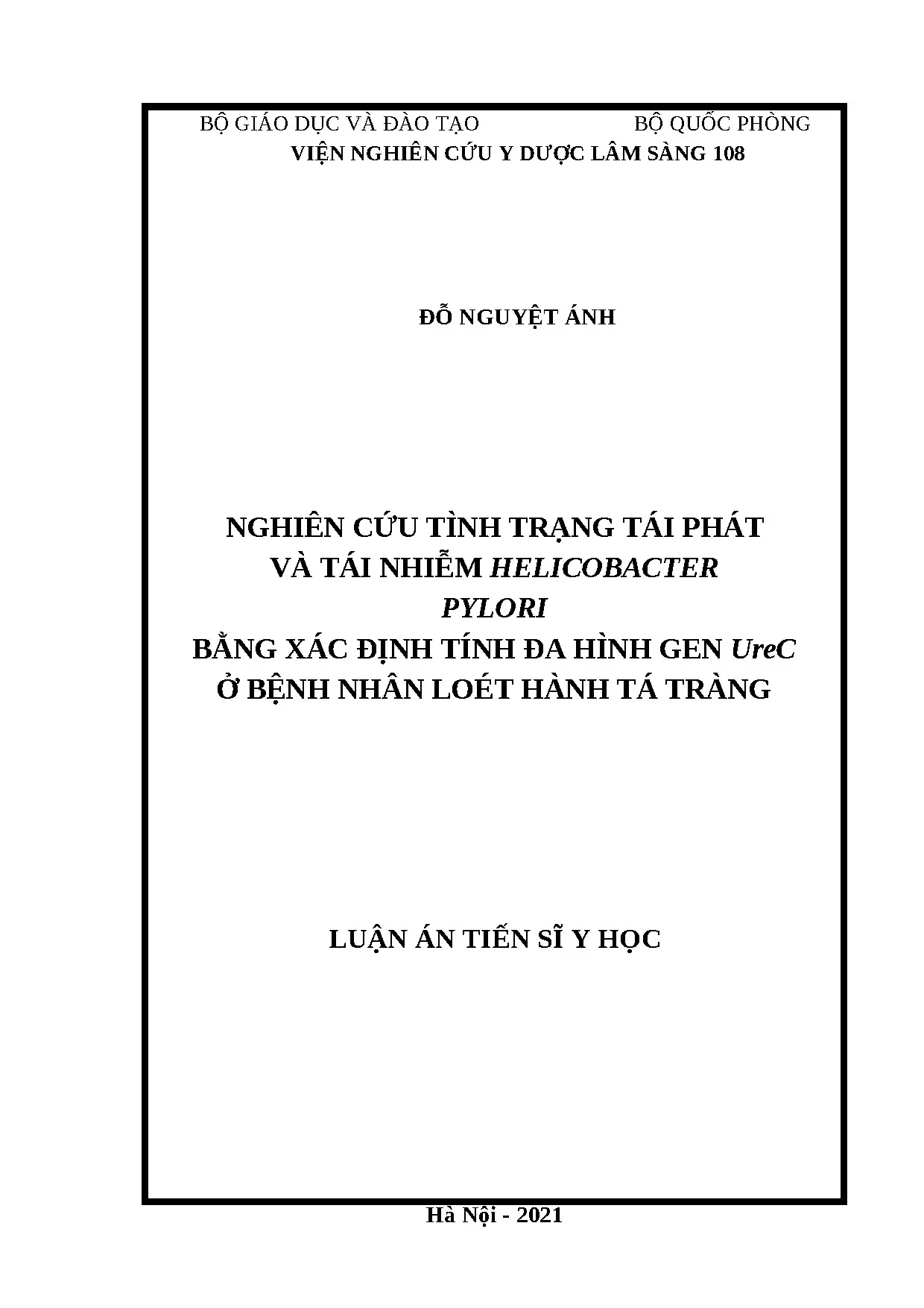 Luận án tiến sĩ file word nghiên cứu tình trạng tái phát và