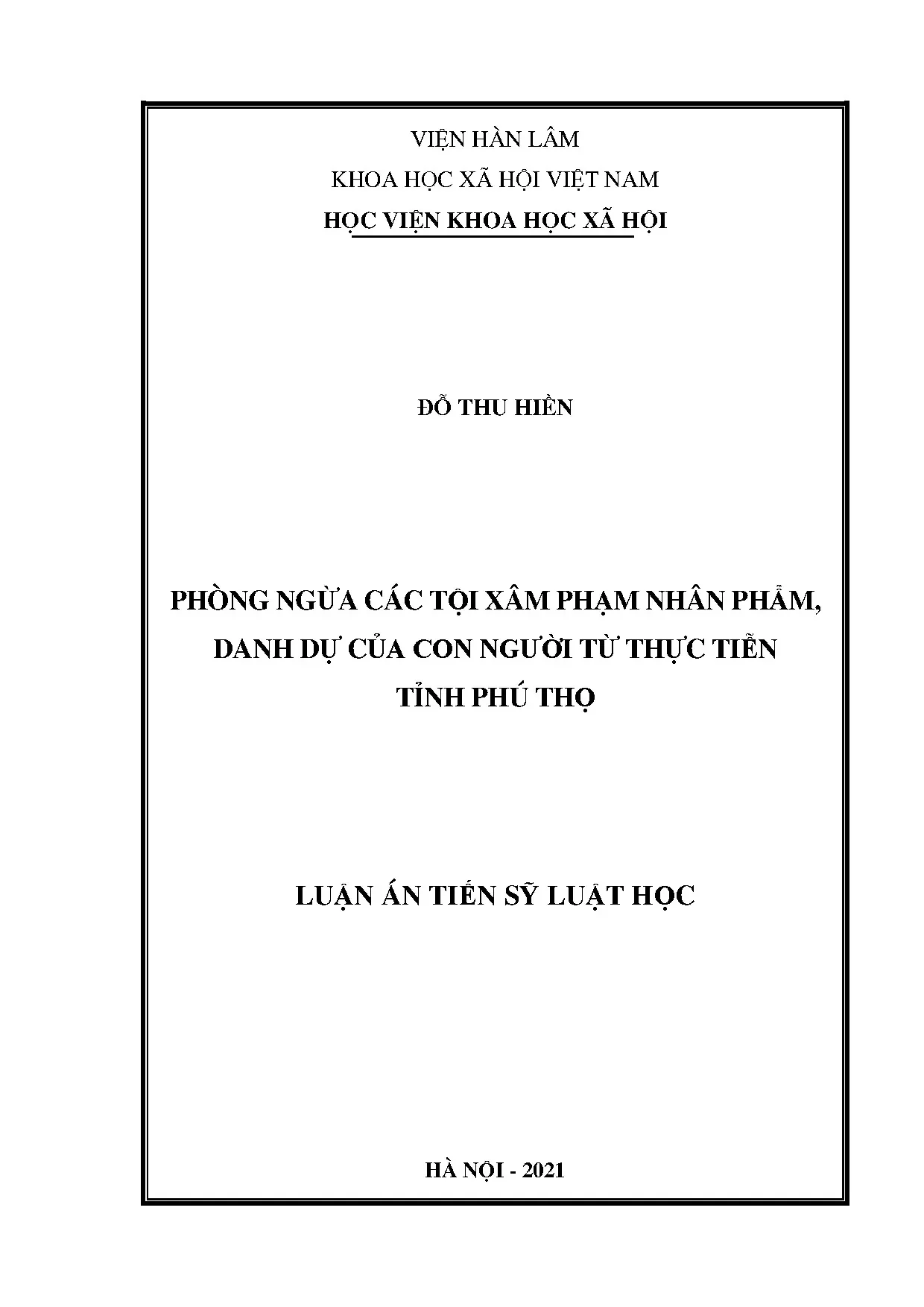 Luận án tiến sĩ phòng ngừa các tội xâm phạm nhân phẩm danh d