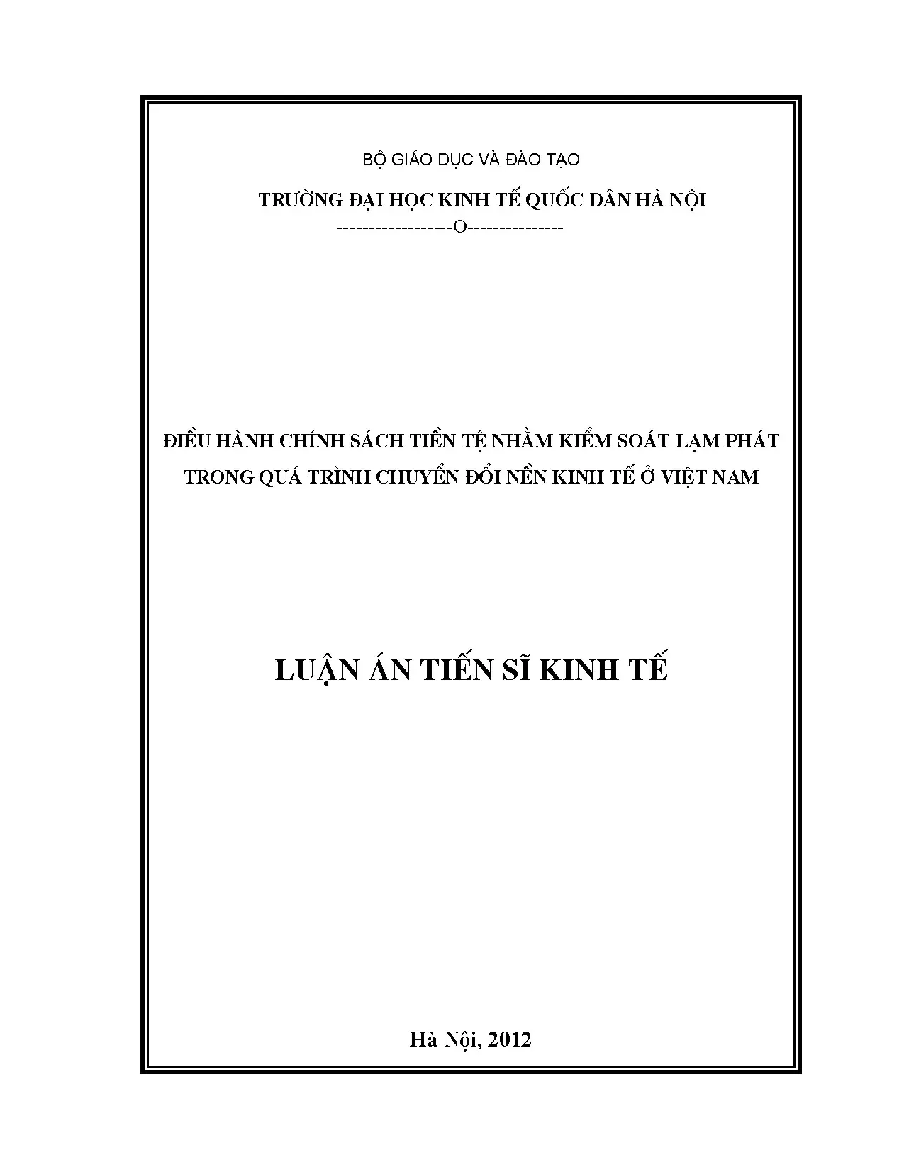 Luận án tiến sĩ kinh tế điều hành chính sách tiền tệ nhằm ki