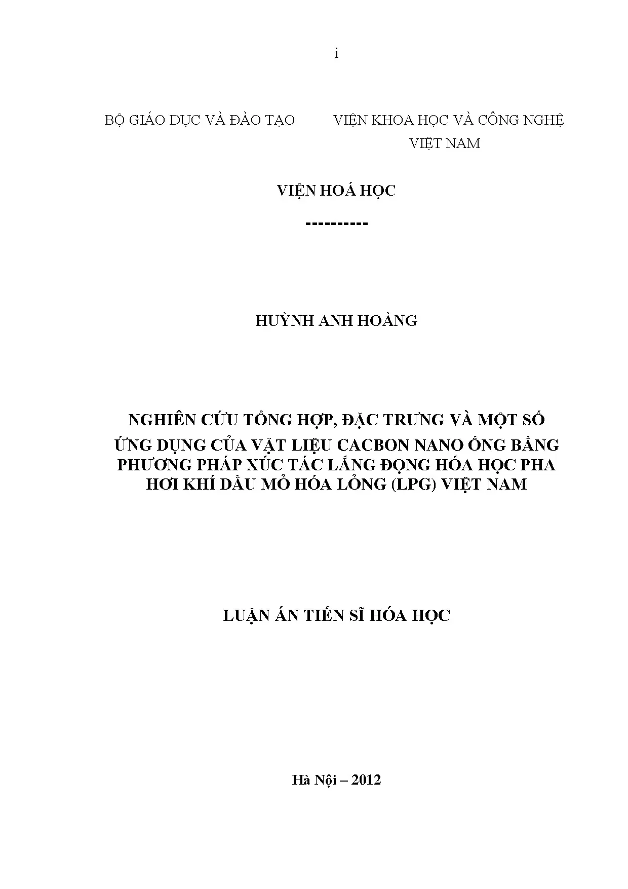 Tổng hợp và ứng dụng vật liệu cacbon nano ống CVD