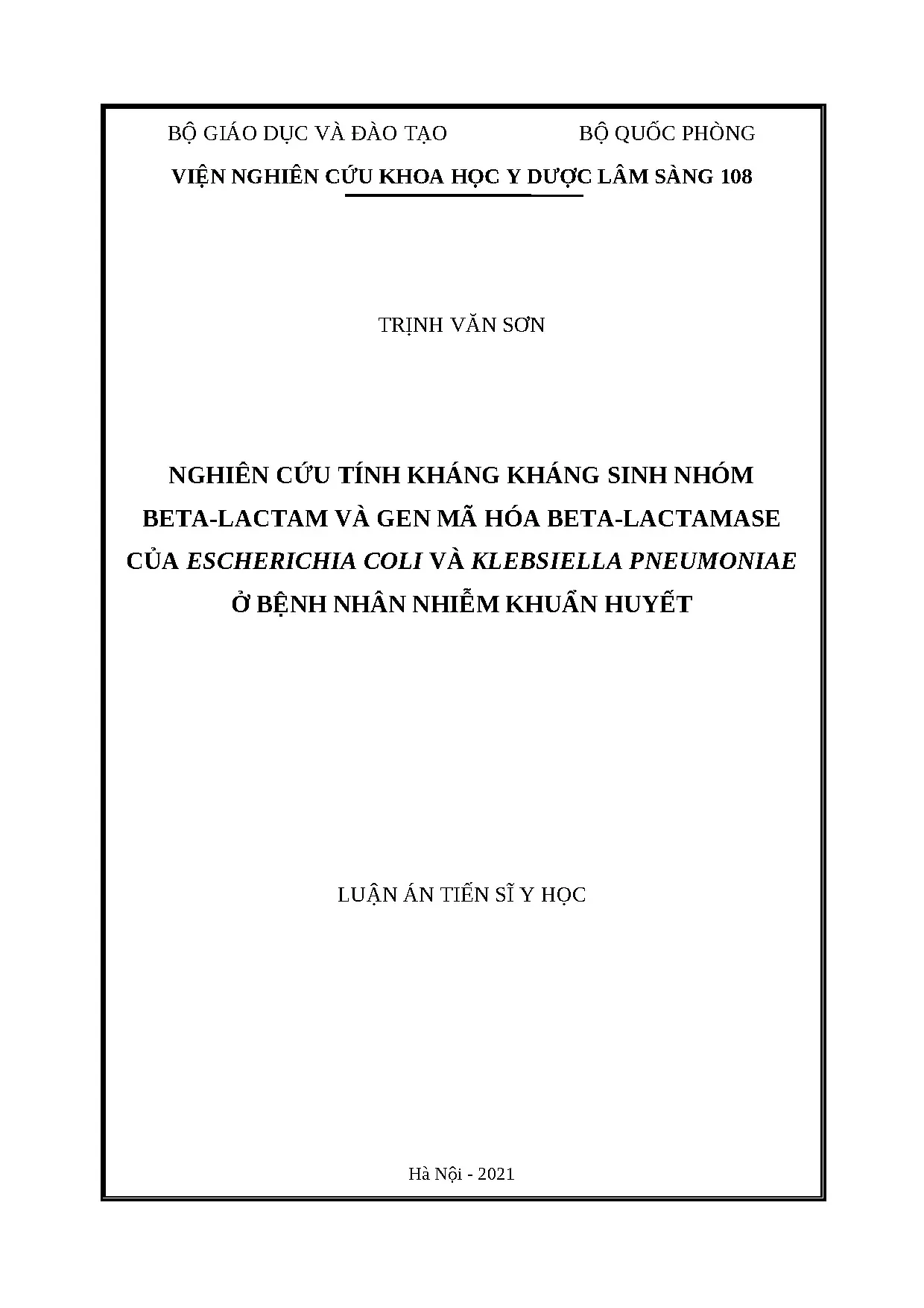 Kháng Beta-lactam và Gen Beta-lactamase của E. coli, K. pneumoniae