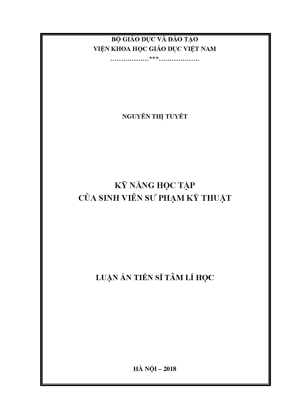 Kỹ năng học tập sinh viên sư phạm kỹ thuật: Luận án Tiến sĩ