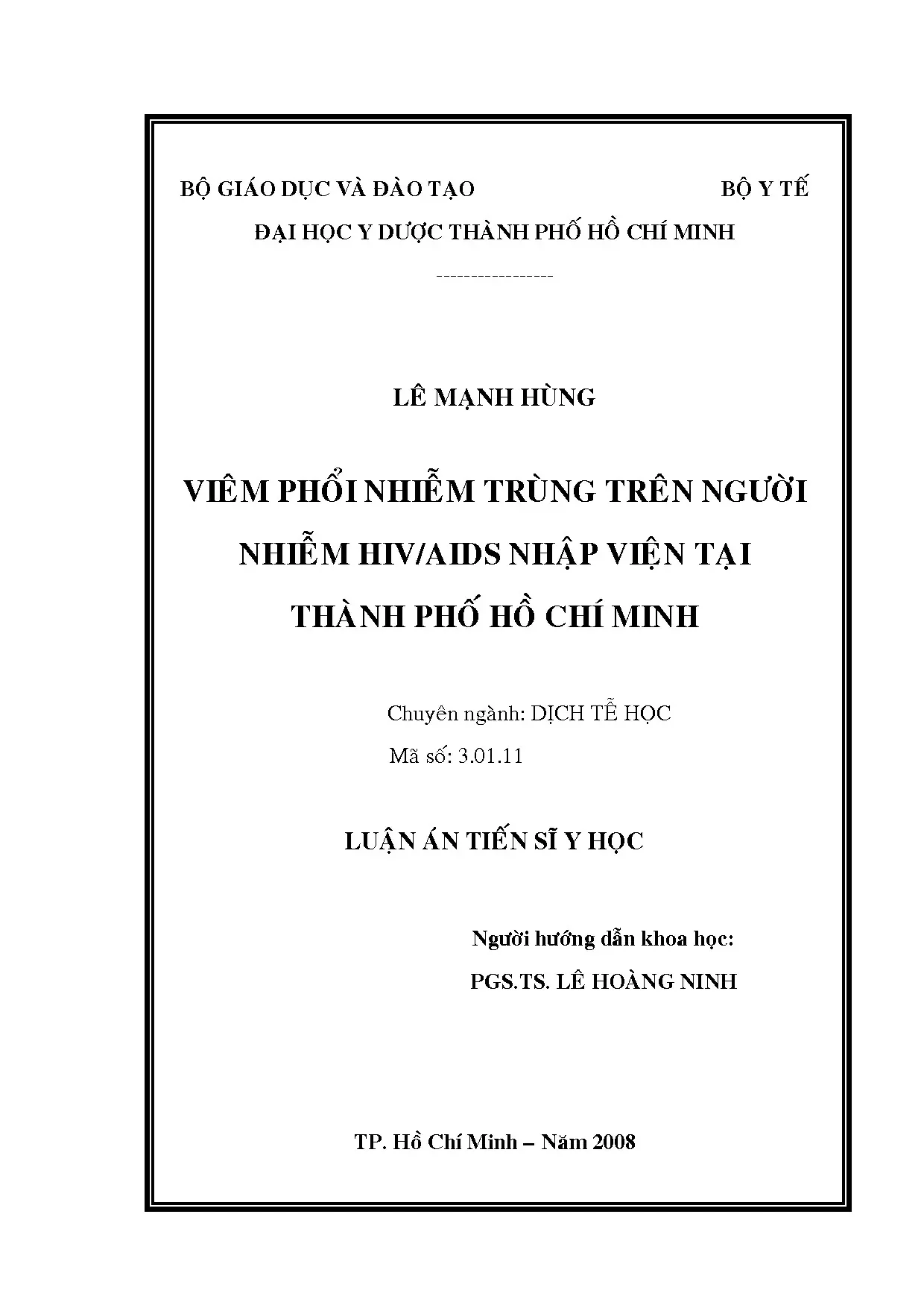 Viêm phổi trên người nhiễm HIV/AIDS tại TP.HCM