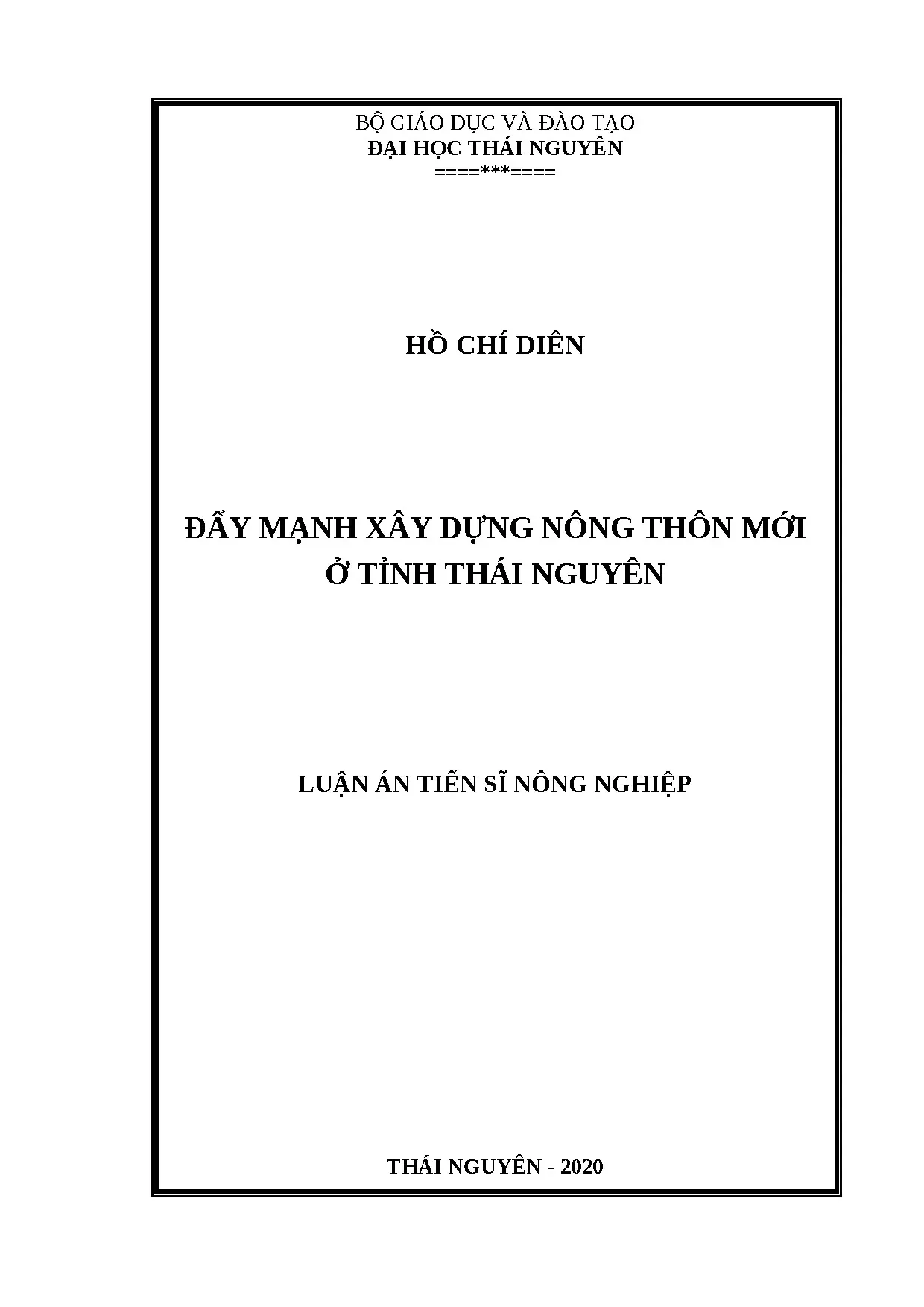 Đẩy mạnh Nông thôn mới tỉnh Thái Nguyên - Luận án TS