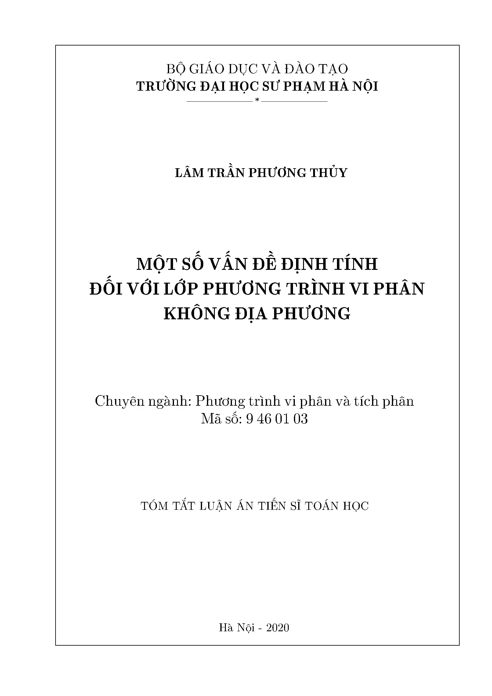 Tóm tắt luận án tiến sĩ toán học một số vấn đề định tính đối