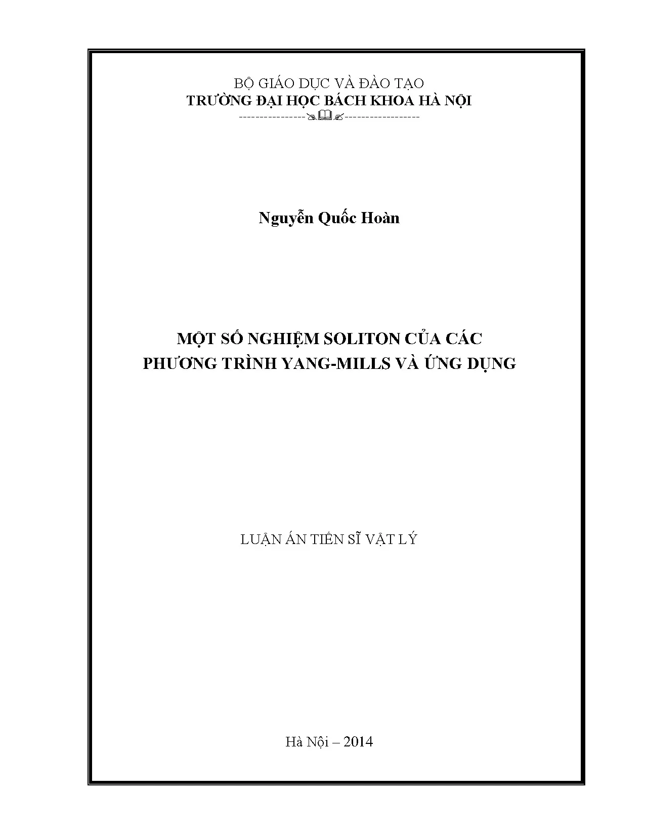 Một số nghiệm soliton của các phương trình yang mills và ứng