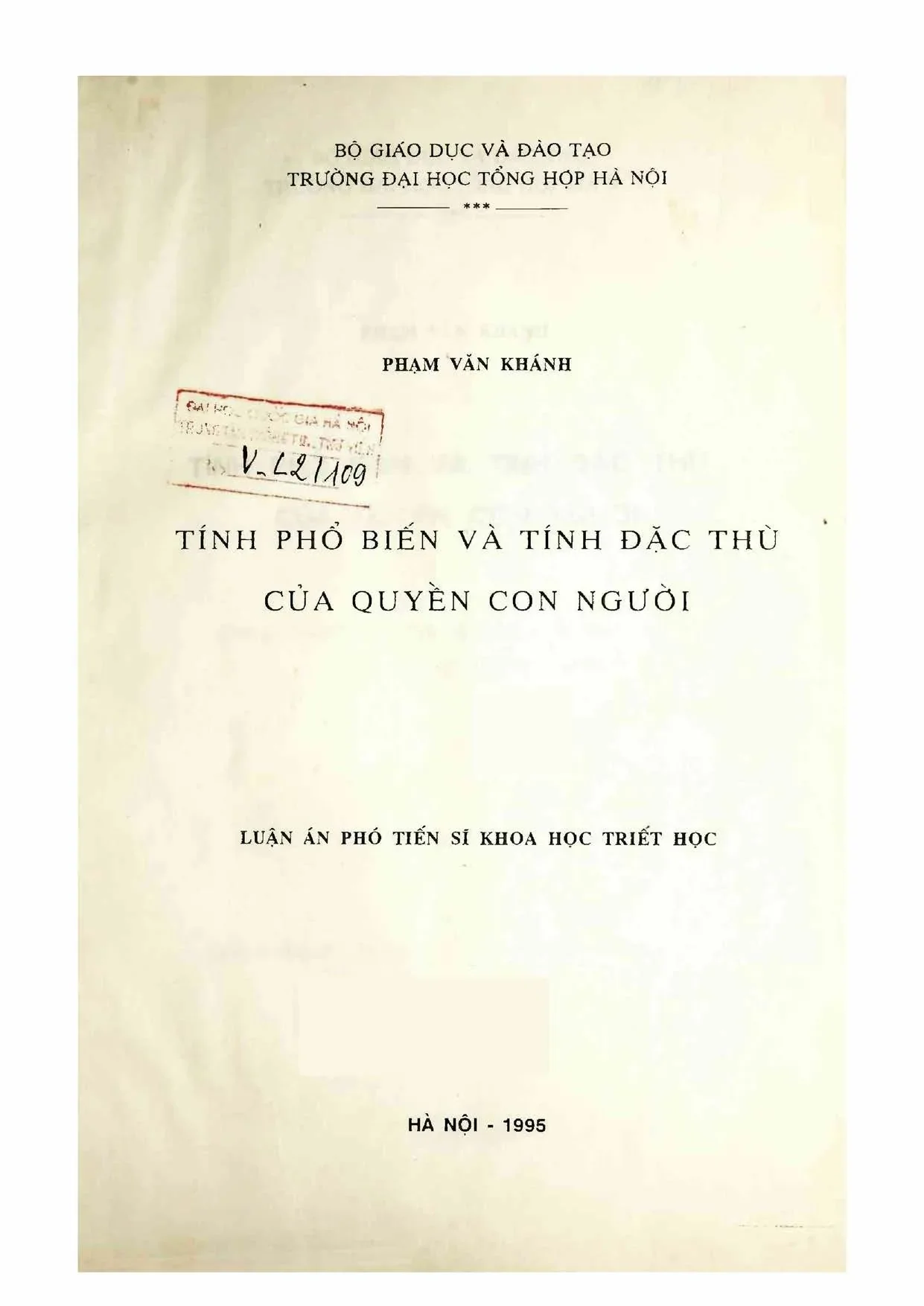 Tính phổ biến và tính đặc thù của quyền con người luận án pt