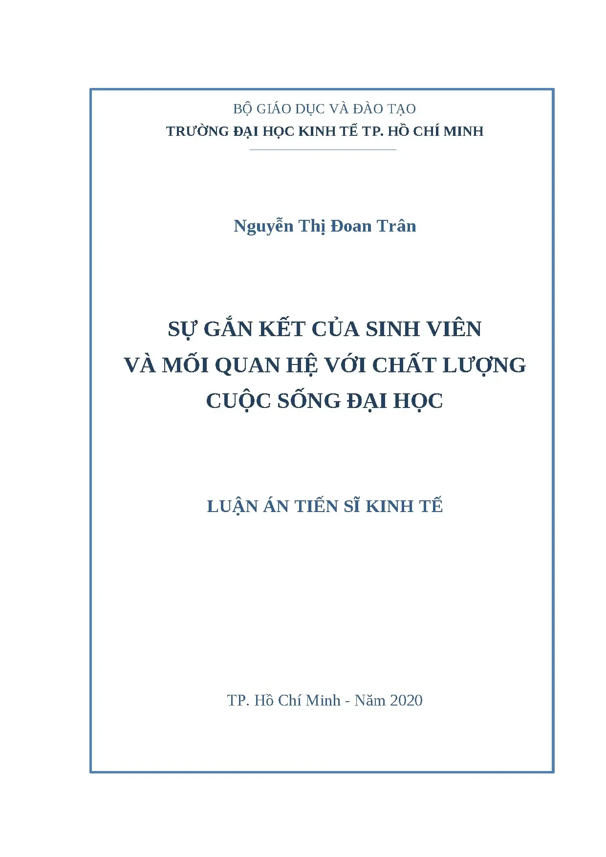 Luận án: Gắn kết SV & Chất lượng Cuộc sống Đại học