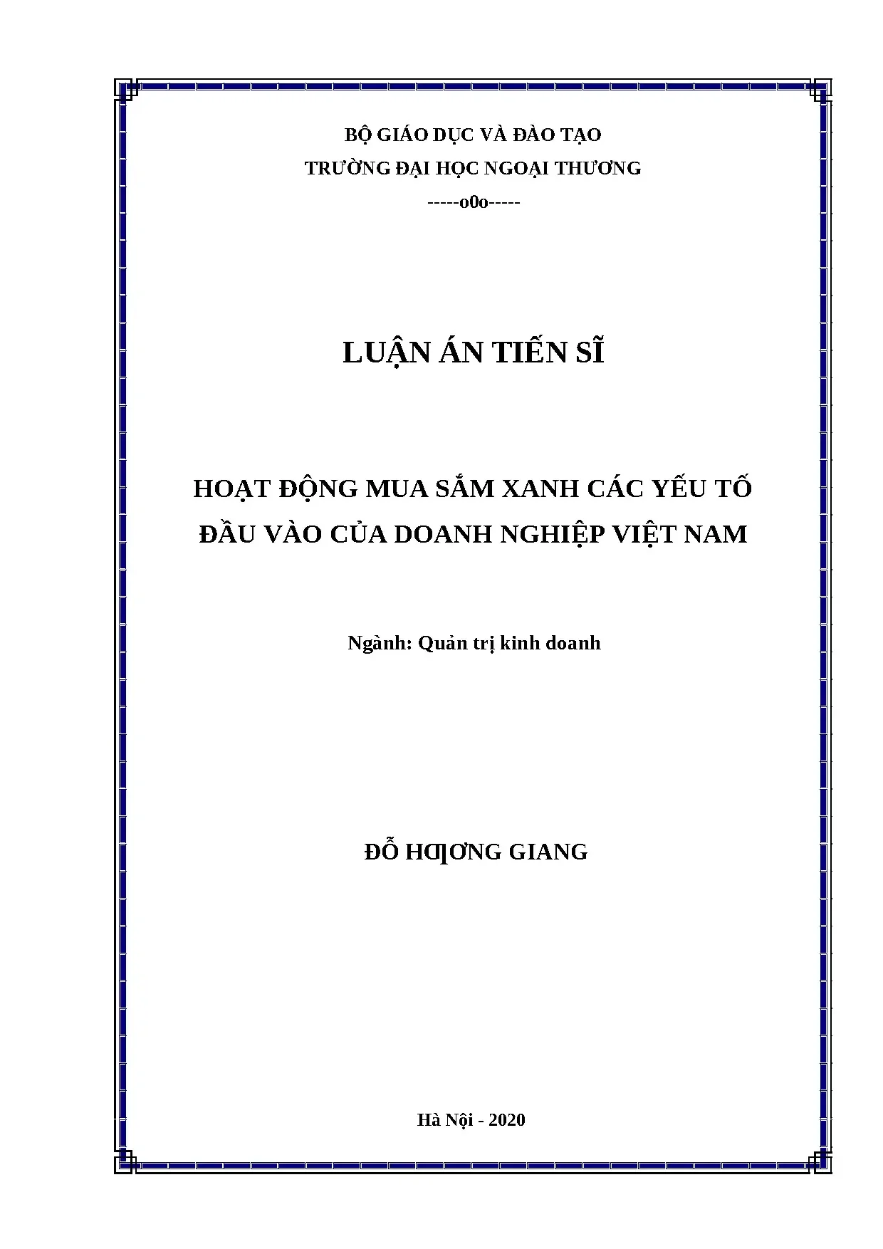 Luận án tiến sĩ hoạt động mua sắm xanh các yếu tố đầu vào củ