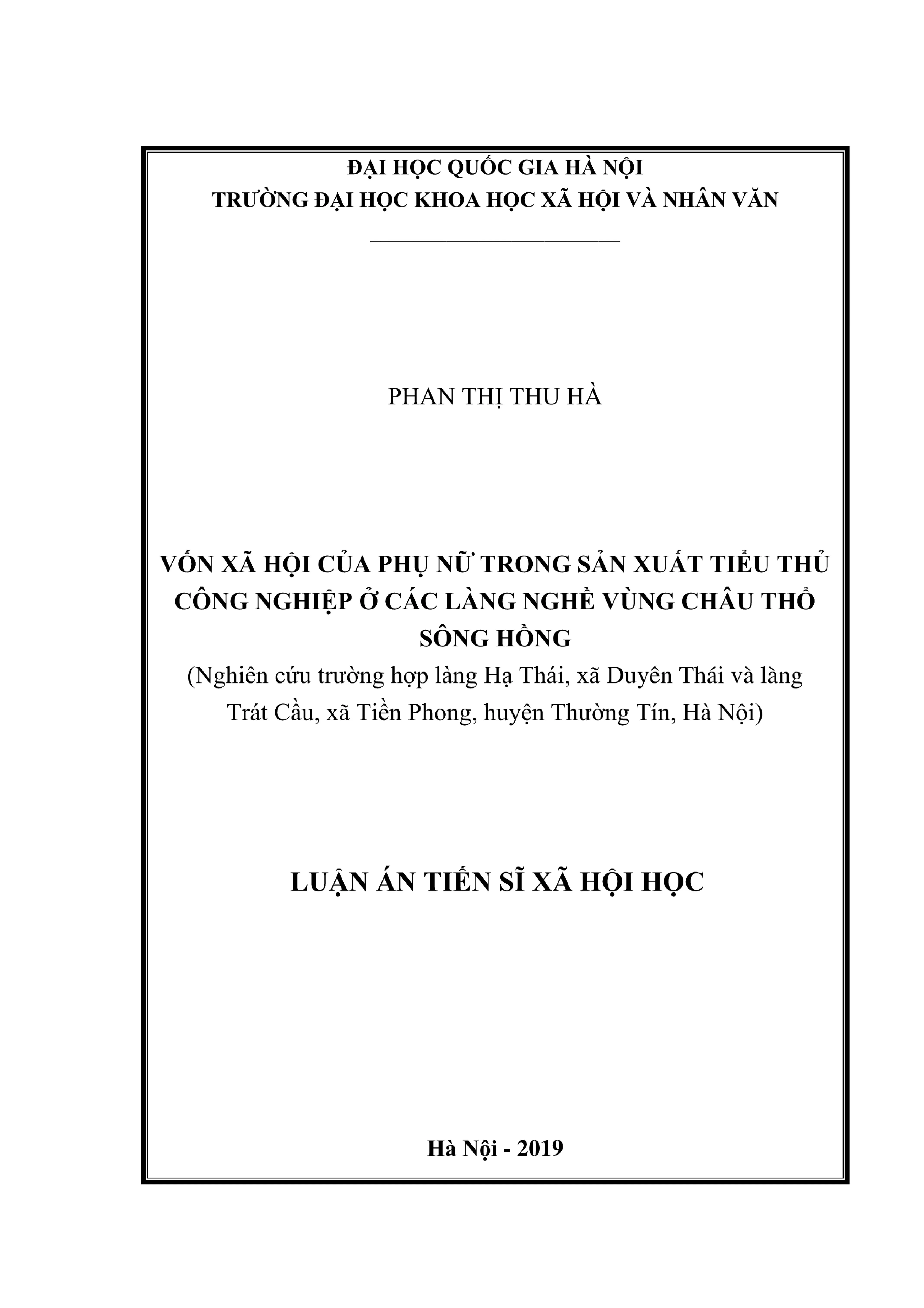 Luận án tiến sĩ vốn xã hội của phụ nữ trong sản xuất tiểu th