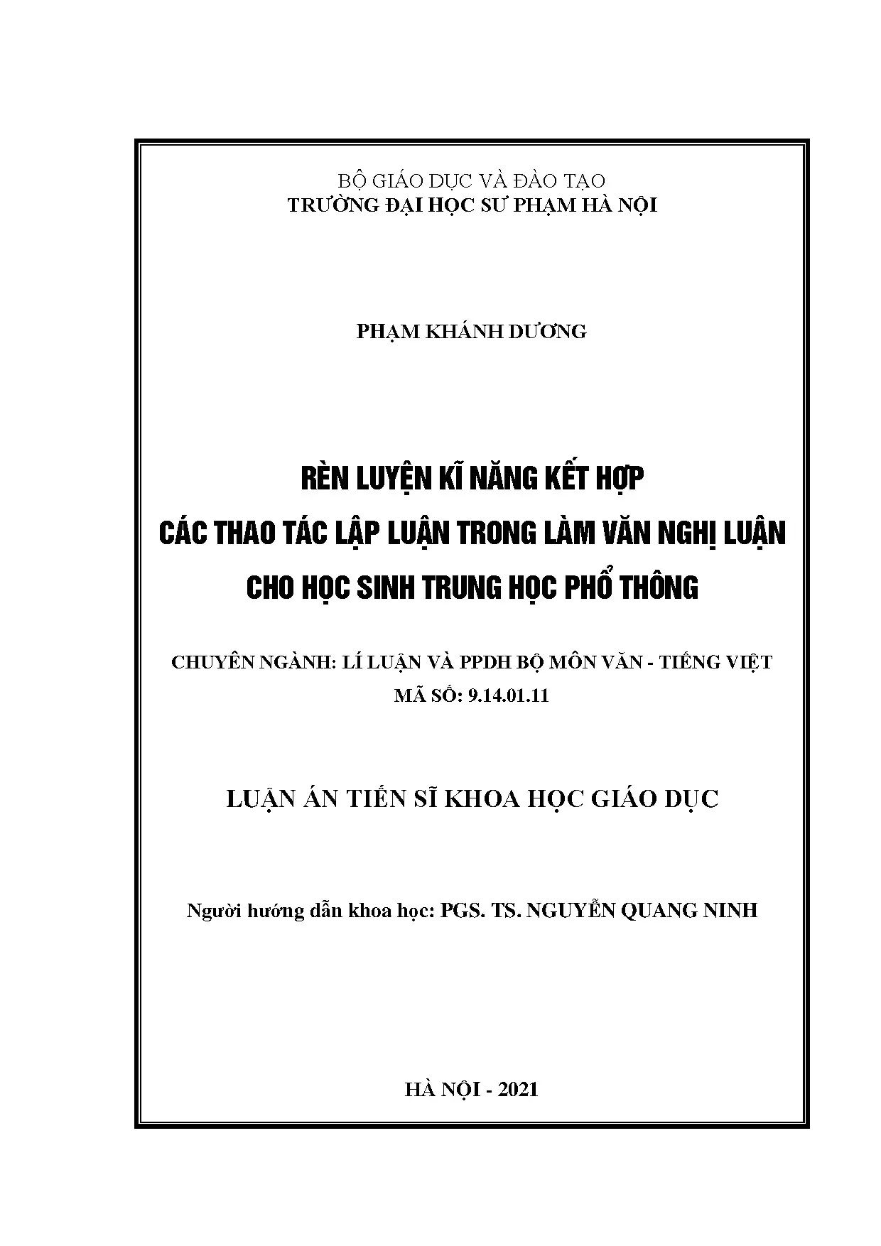 Luận án tiến sĩ phương pháp dạy học môn tiếng việt