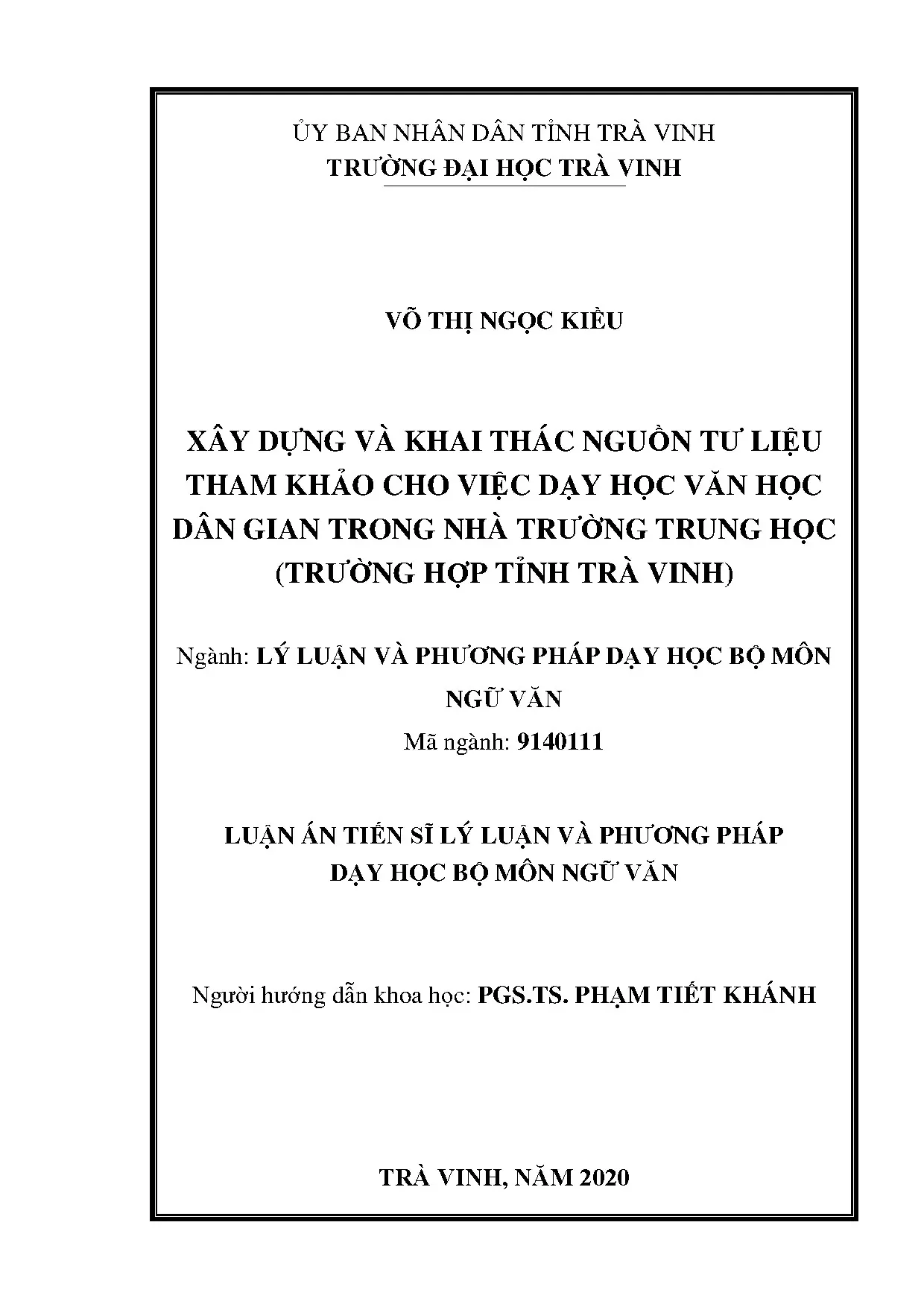 Tư liệu dạy học văn học dân gian ở Trà Vinh