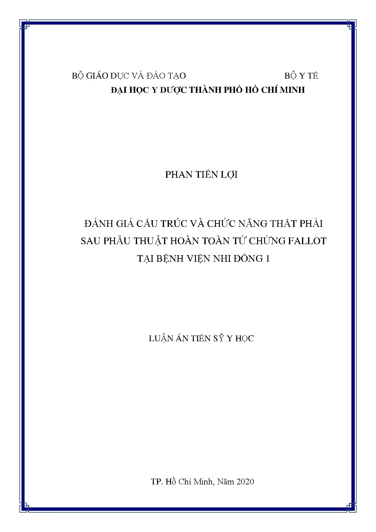 Đánh giá Thất Phải Sau Phẫu Thuật Tứ Chứng Fallot