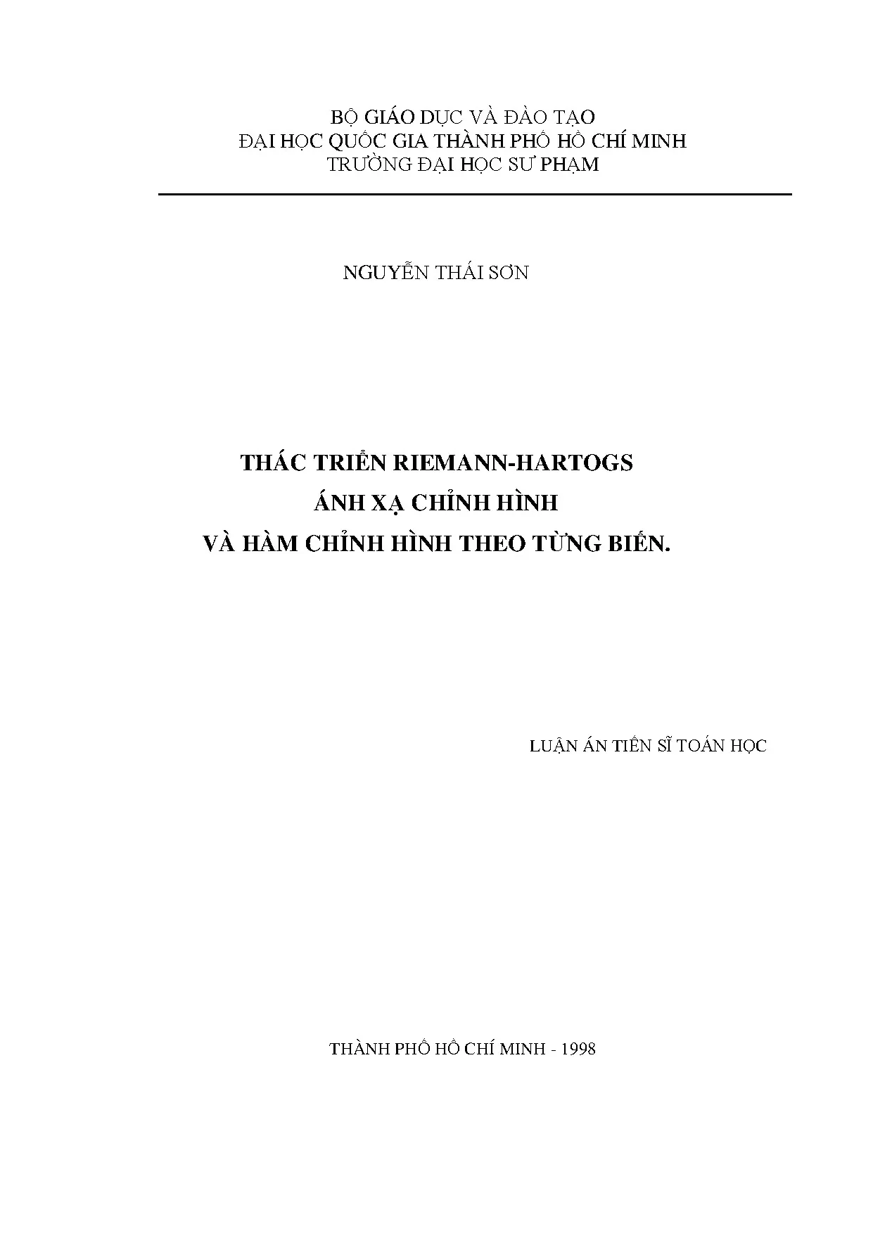 Thác triển Riemann-Hartogs & Hàm chỉnh hình theo biến