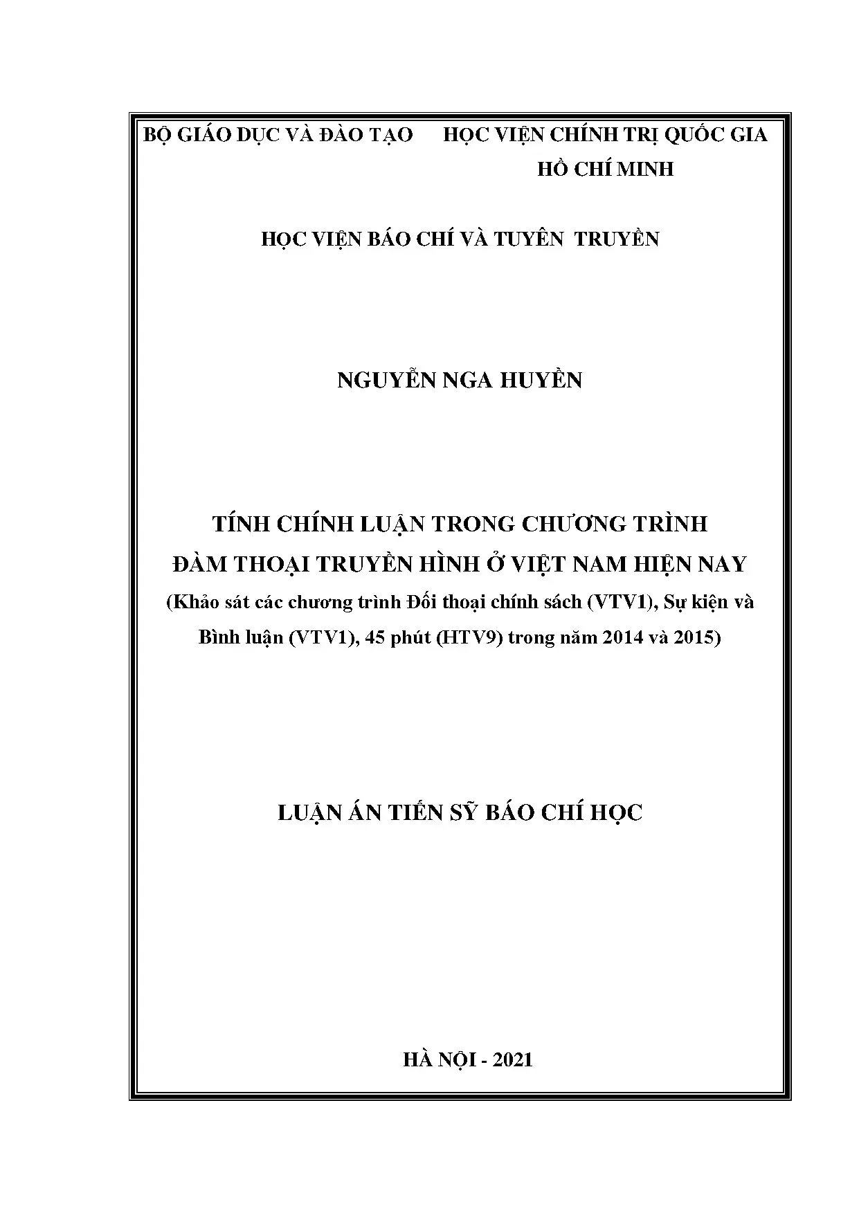 Luận án tính chính luận trong chương trình đàm thoại truyền