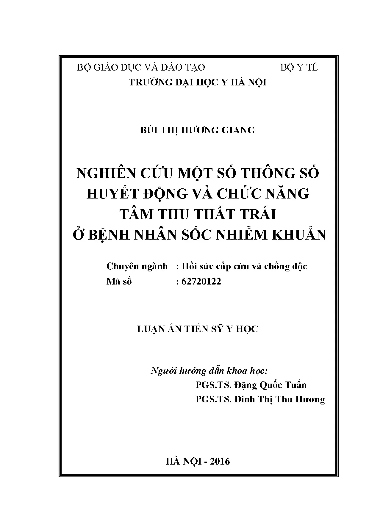 Nghiên cứu thông số huyết động và chức năng tâm thu thất trái trong sốc nhiễm khuẩn