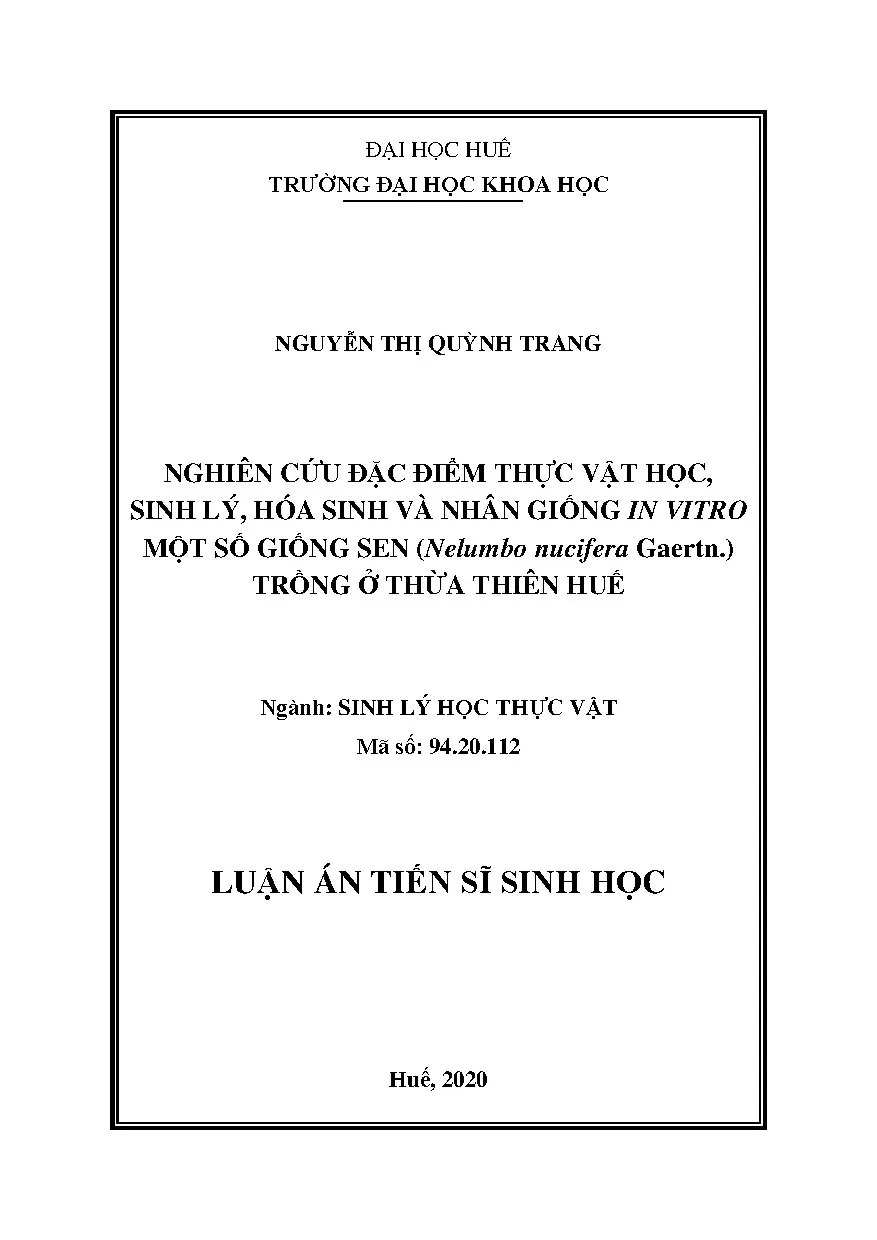 Nghiên cứu đặc điểm thực vật học sinh lý hóa sinh và nhân gi