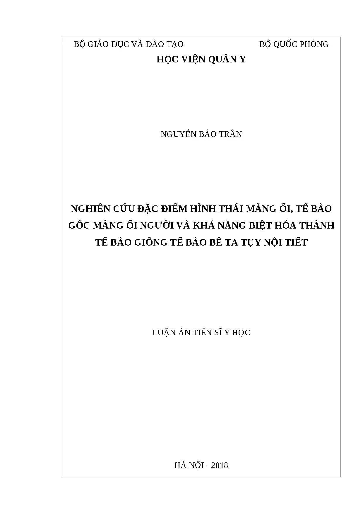 Luận án ts nghiên cứu đặc điểm hình thái màng ối tế bào gốc