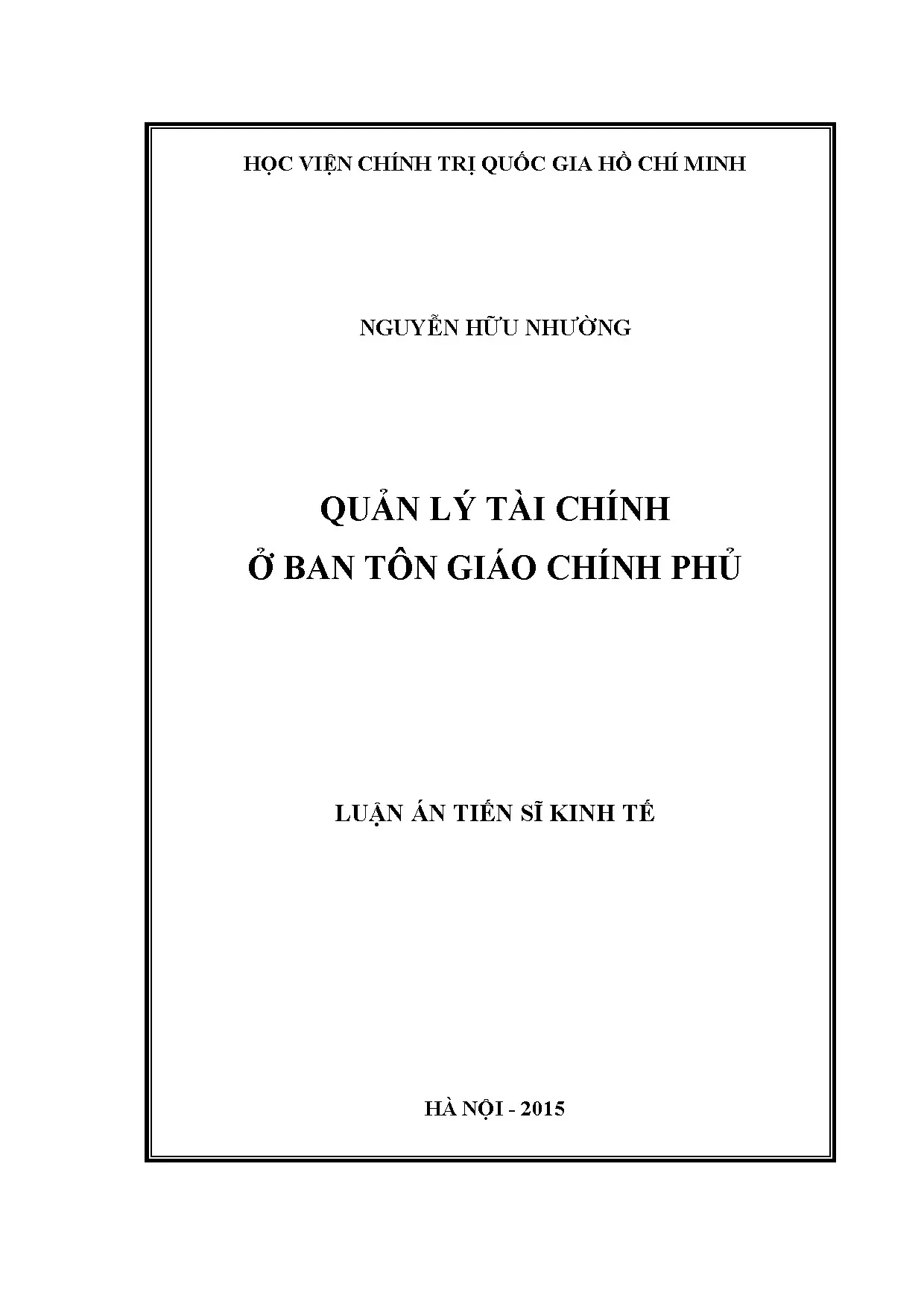 Quản lý tài chính Ban Tôn giáo Chính phủ: Luận án Tiến sĩ