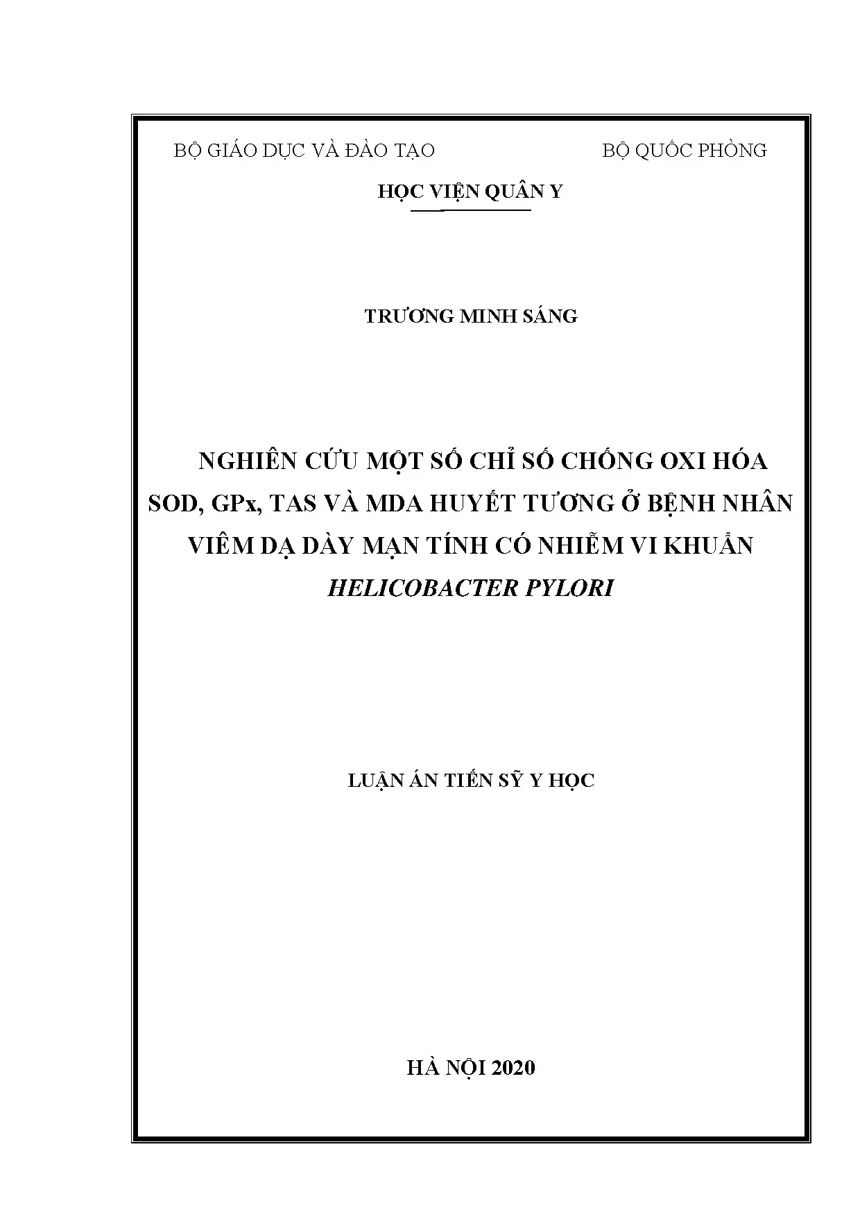 Chỉ số chống oxy hóa và H. pylori ở bệnh nhân viêm dạ dày