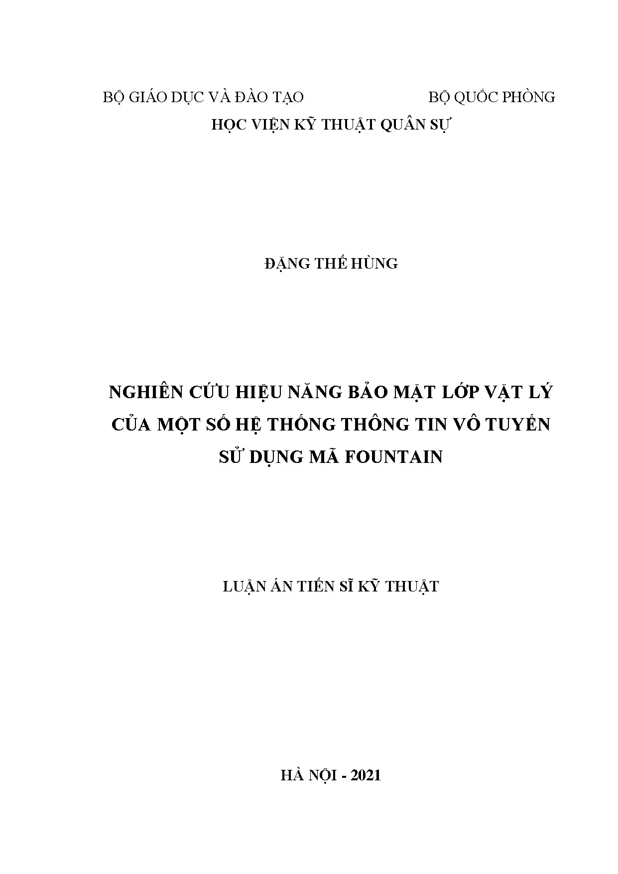 Luận án tiến sĩ kỹ thuật nghiên cứu hiệu năng bảo mật lớp vậ