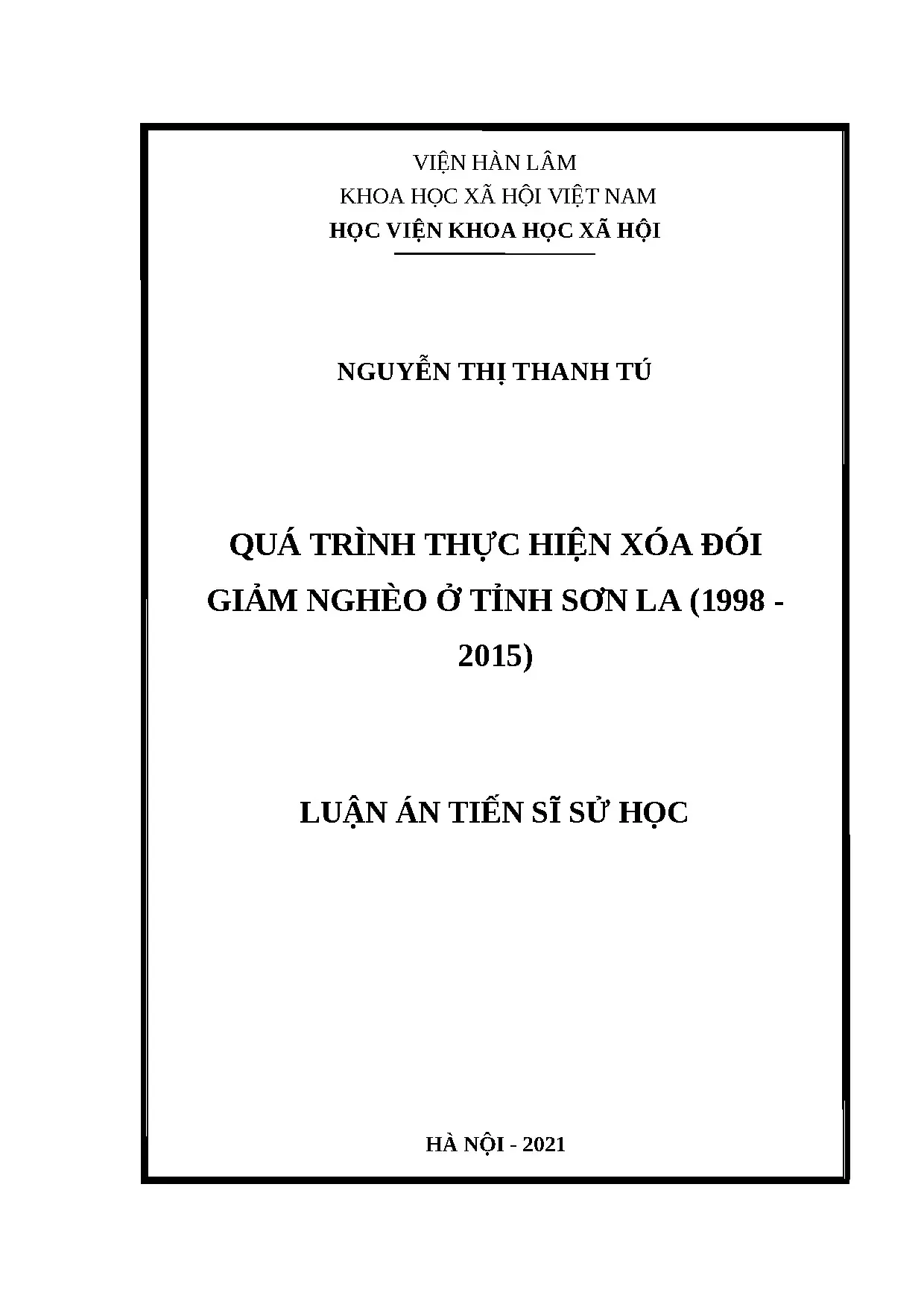 Xóa đói giảm nghèo ở Sơn La: Luận án Tiến sĩ (1998-2015)