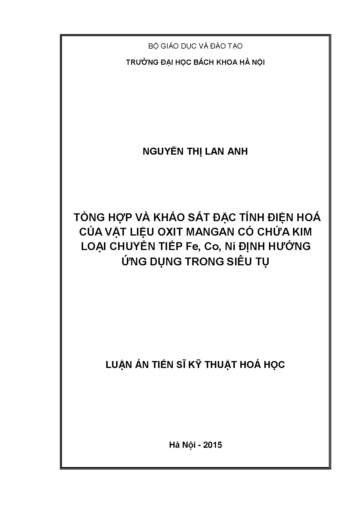 Luận án tiến sĩ tổng hợp và khảo sát đặc tính điện hóa của v