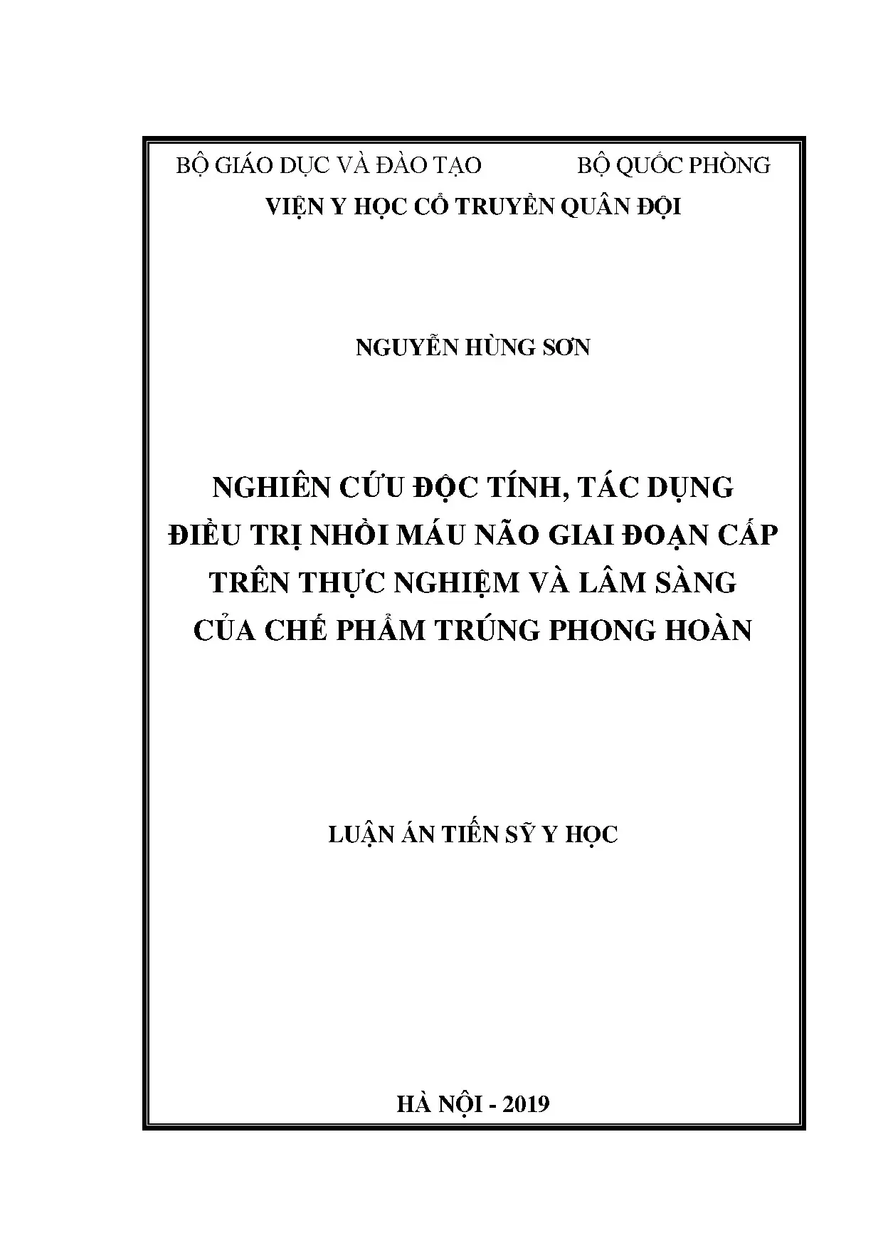 Luận án tiến sĩ y học nghiên cứu độc tính tác dụng điều trị