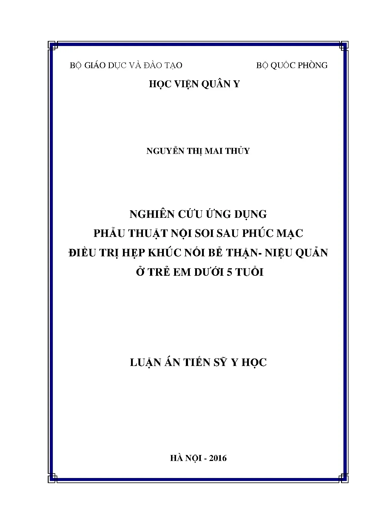 Phẫu thuật nội soi điều trị hẹp khúc nối bể thận-niệu quản ở trẻ em