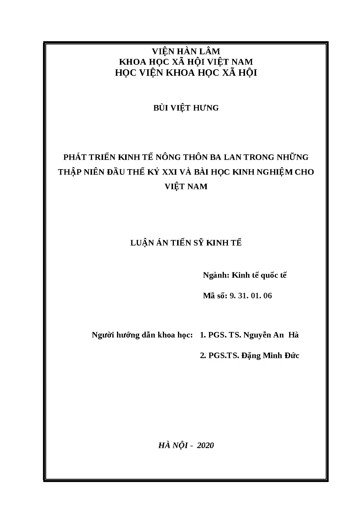 Luận án tiến sĩ kinh tế quốc tế full phát triển kinh tế nông
