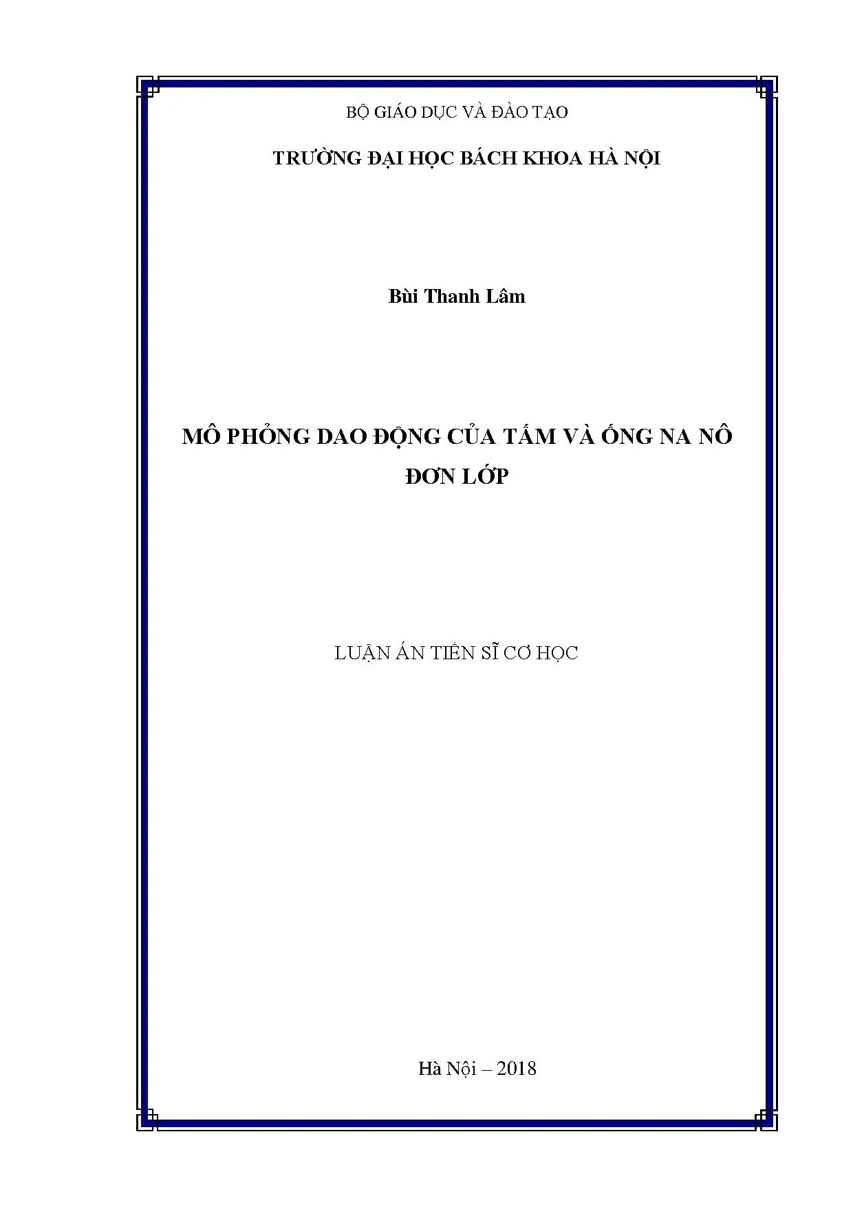 Mô phỏng dao động tấm và ống na nô đơn lớp