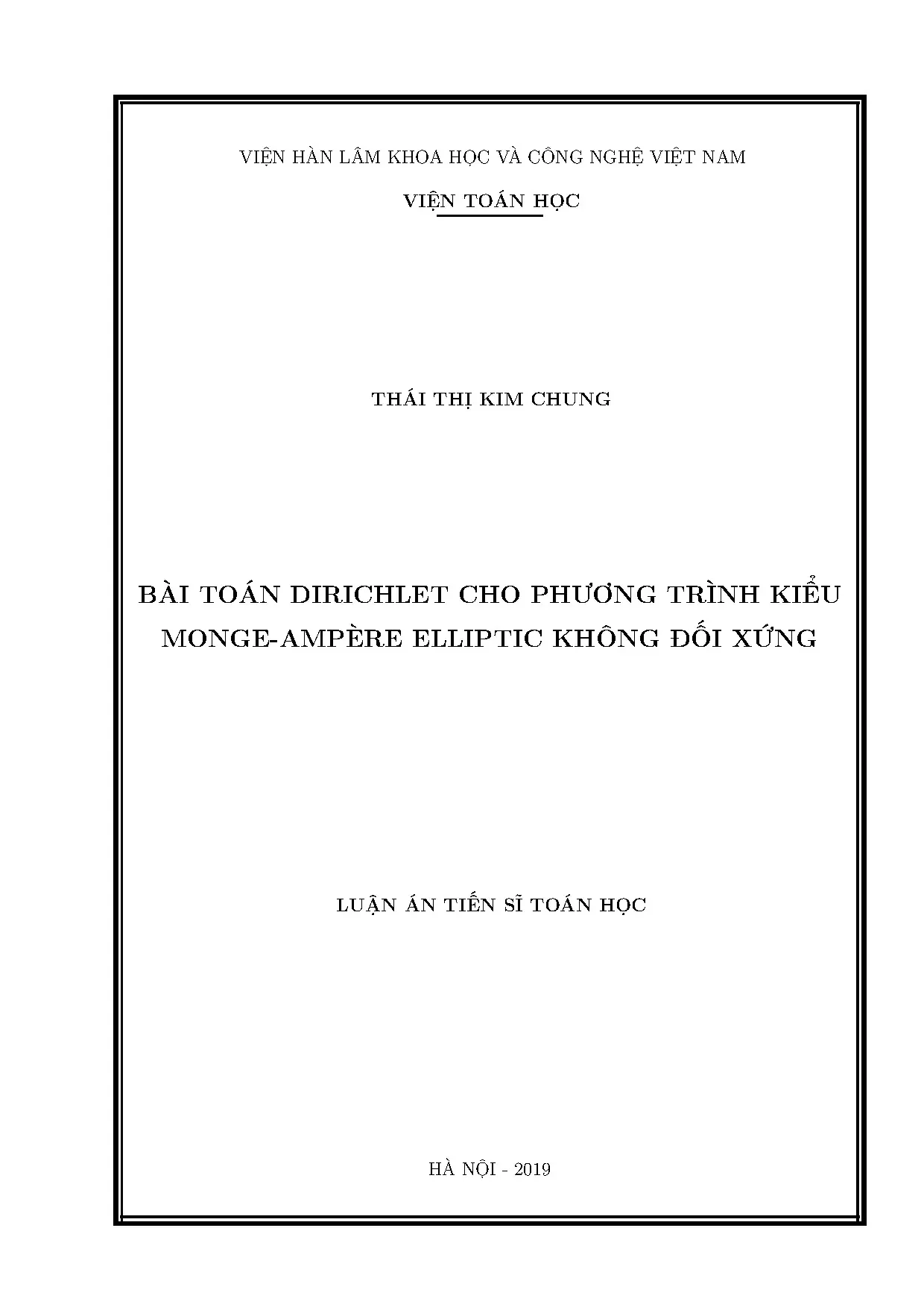 Bài toán Dirichlet cho phương trình Monge-Ampère không đối xứng