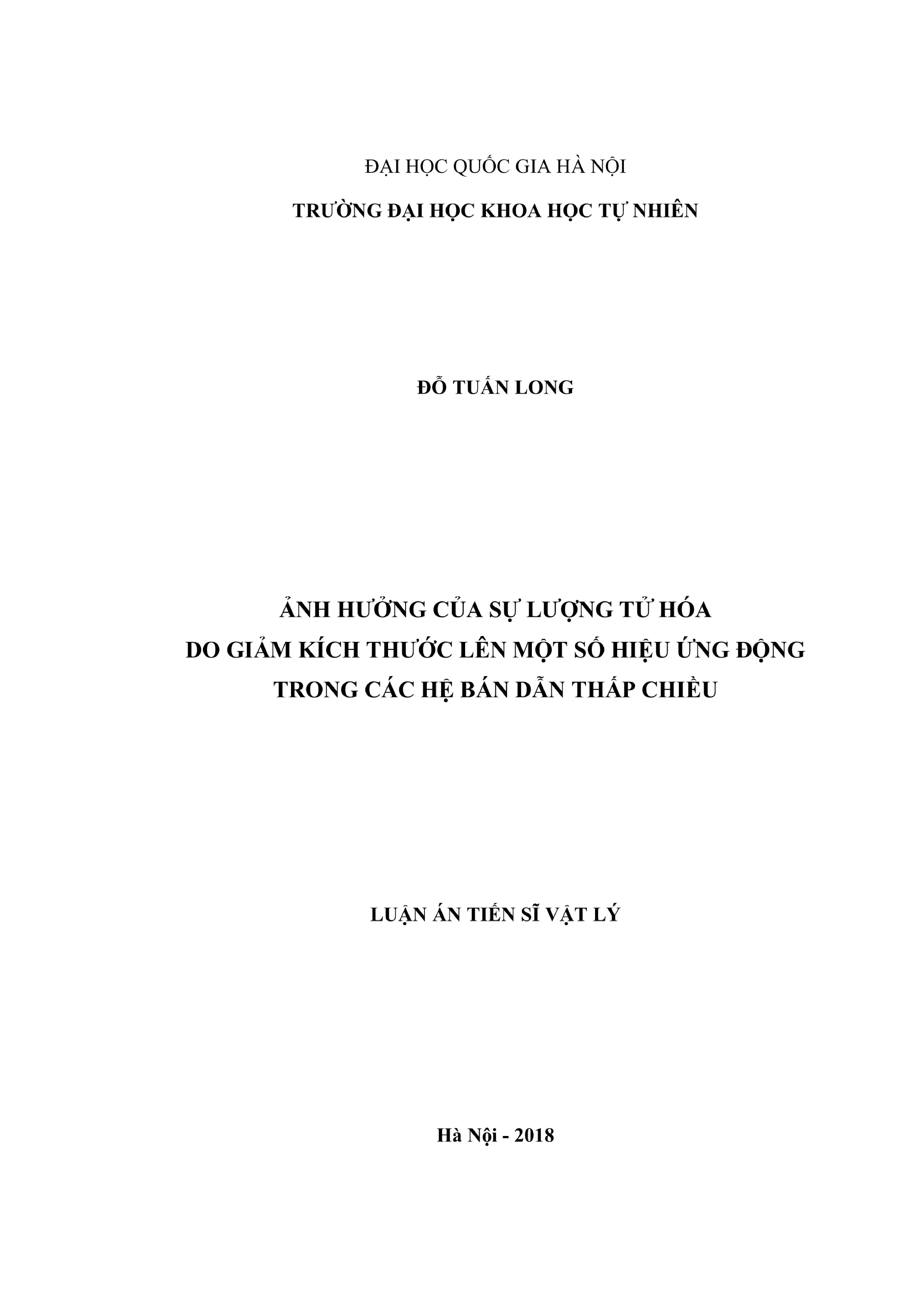 Luận án tiến sĩ vật lý ảnh hưởng của sự lượng tử hóa do giảm