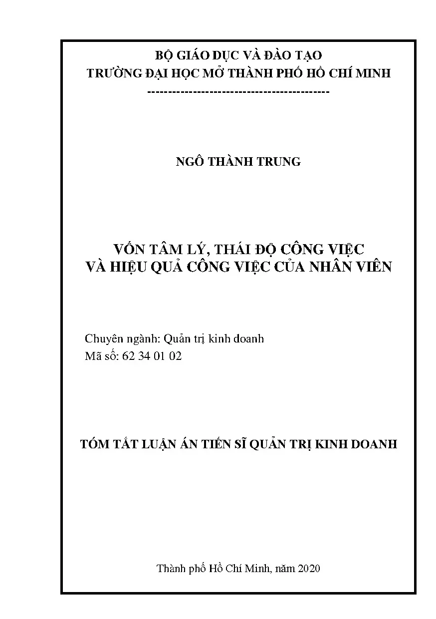 Tóm tắt luận án tiến sĩ quản trị kinh doanh vốn tâm lý thái