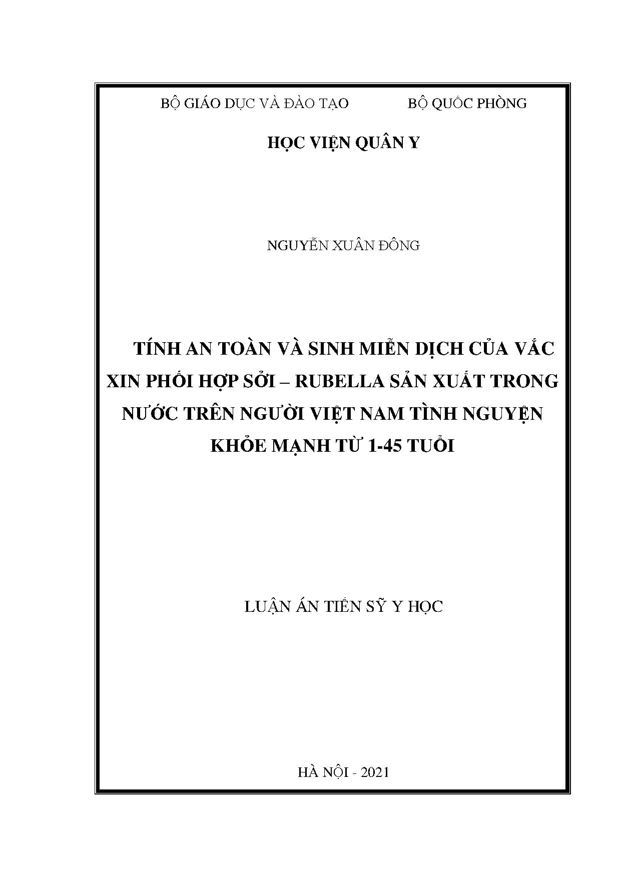Luận án tiến sĩ y học tính an toàn và sinh miễn dịch của vắc