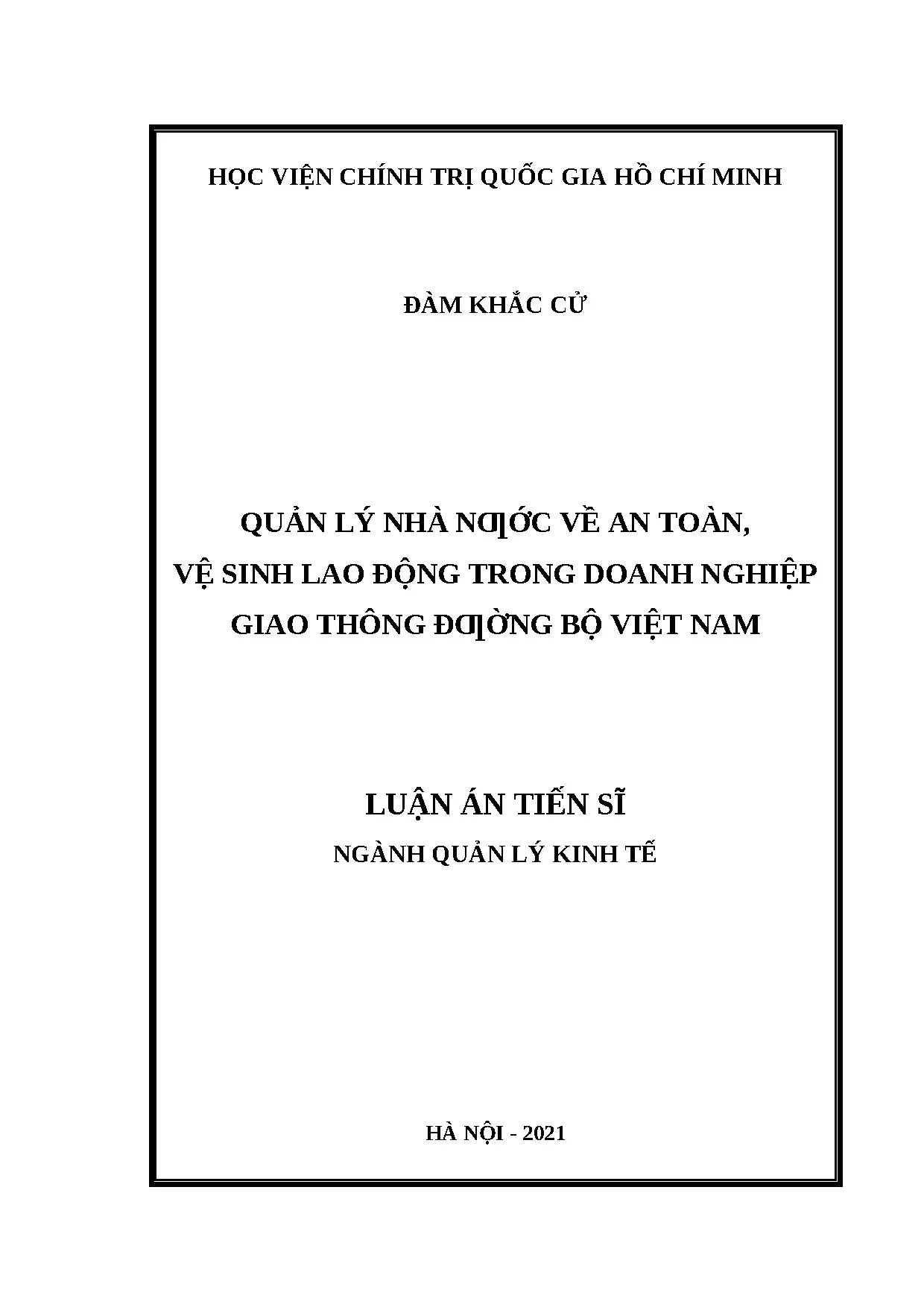 Quản lý nhà nước về ATVSLĐ trong doanh nghiệp giao thông đường bộ Việt Nam
