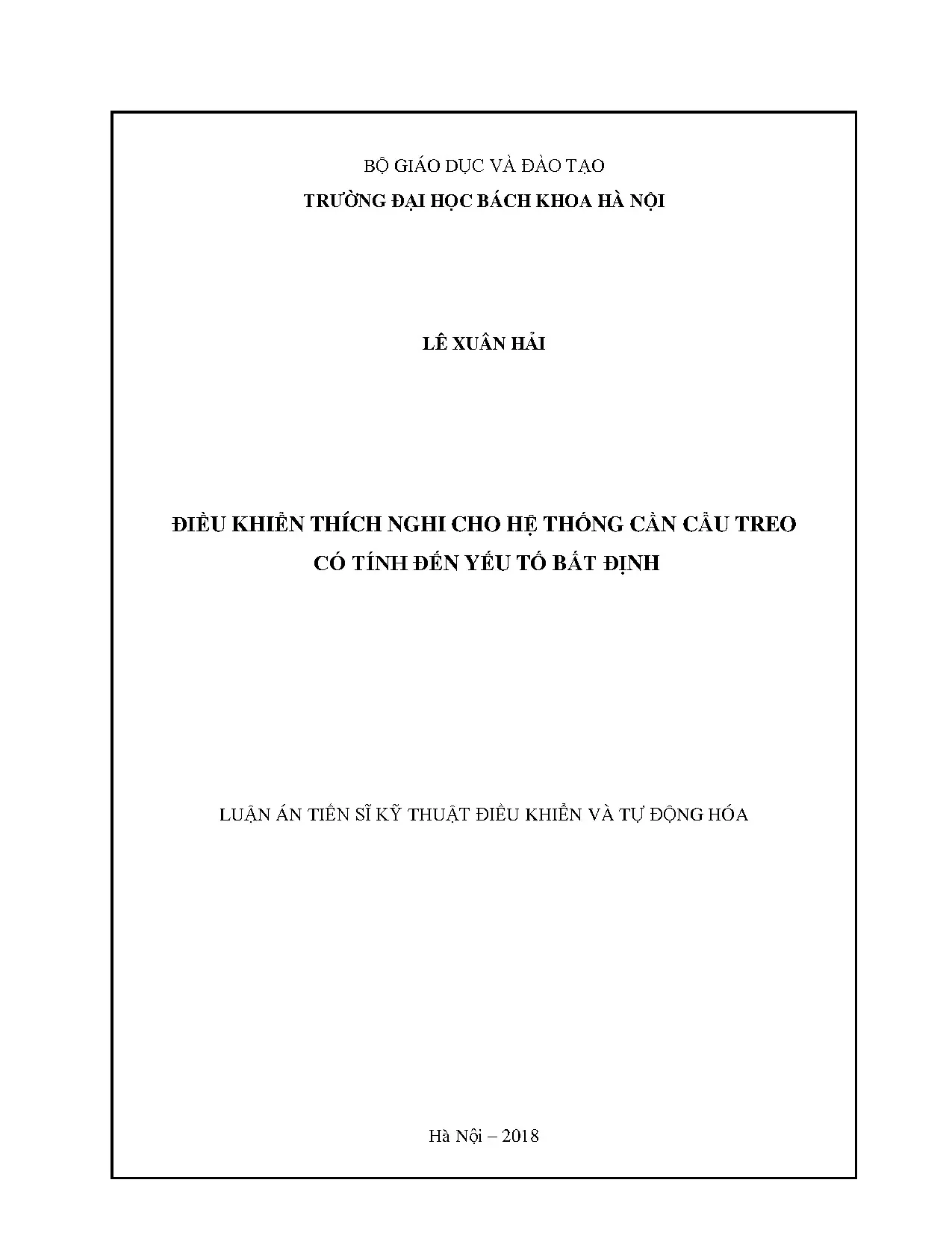 Luận án tiến sĩ điều khiển thích nghi cho hệ thống cần cẩu t